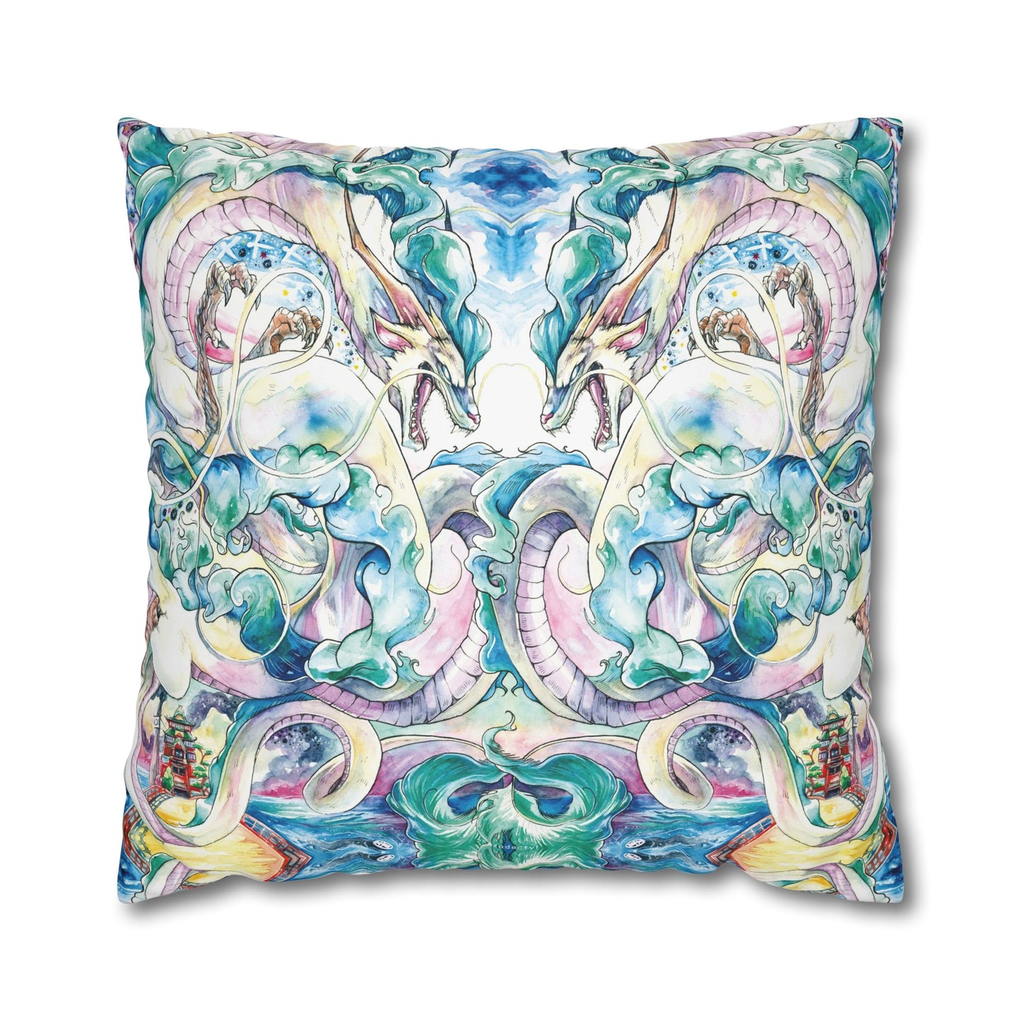 Square Poly Canvas Pillowcase - Sky Dragon