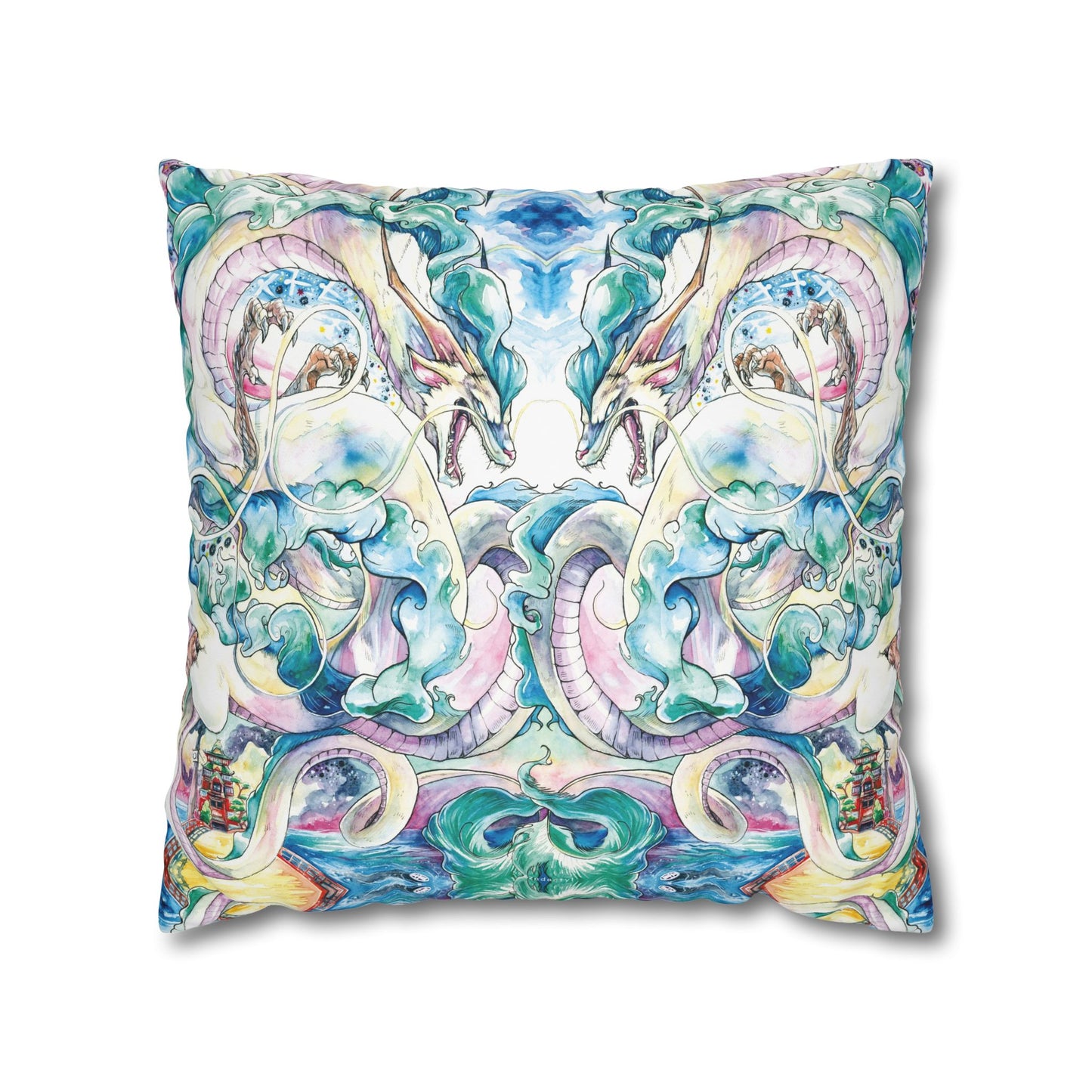 Square Poly Canvas Pillowcase - Sky Dragon