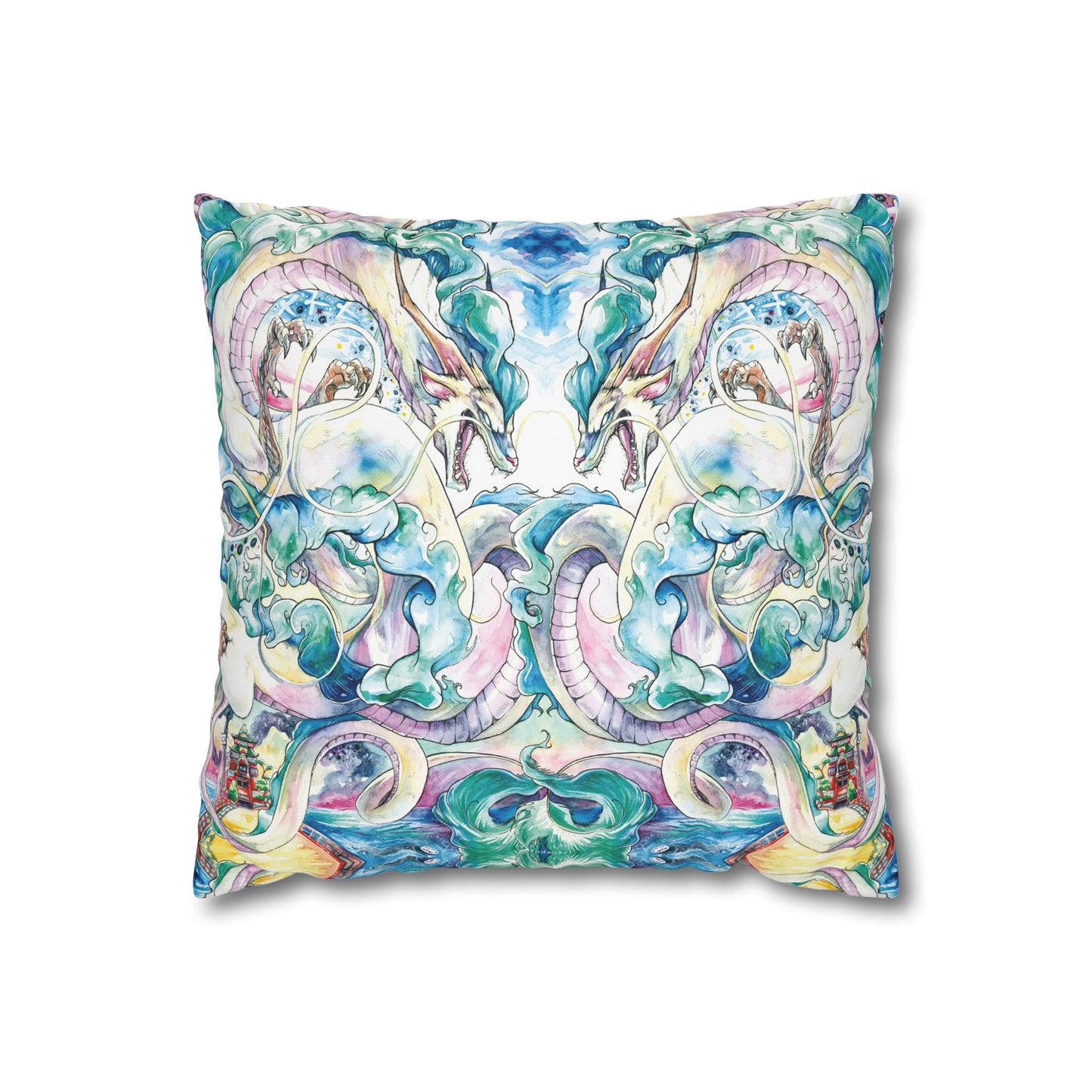Square Poly Canvas Pillowcase - Sky Dragon