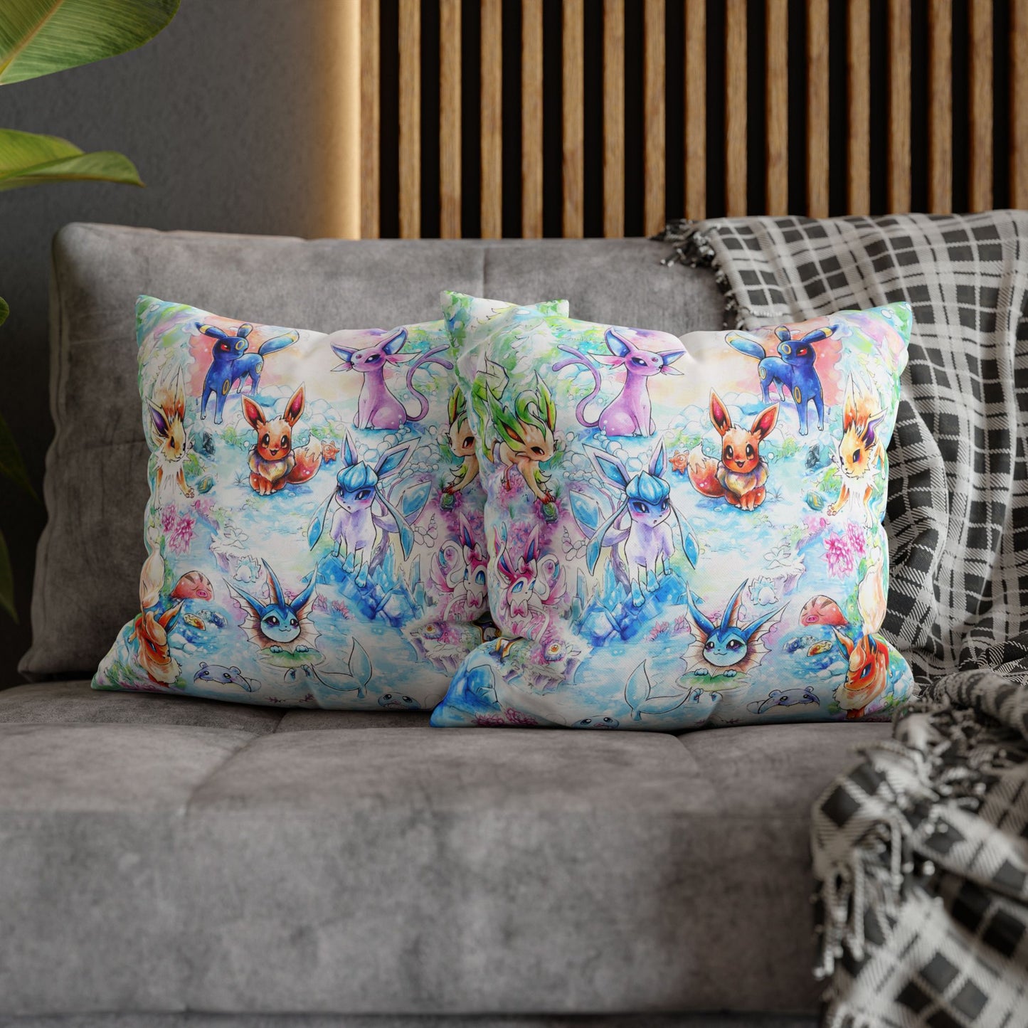 Square Poly Canvas Pillowcase - Fox Family Gathering