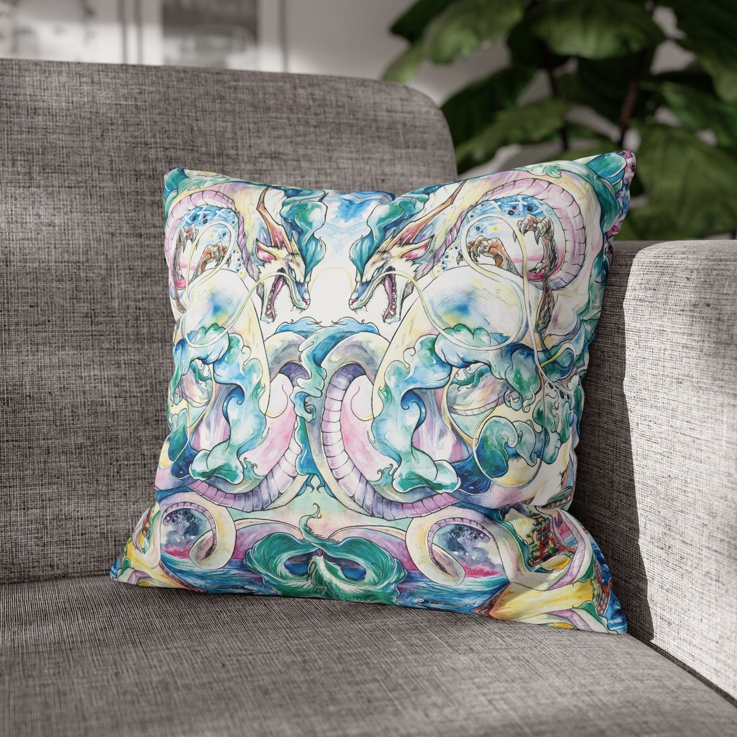 Square Poly Canvas Pillowcase - Sky Dragon