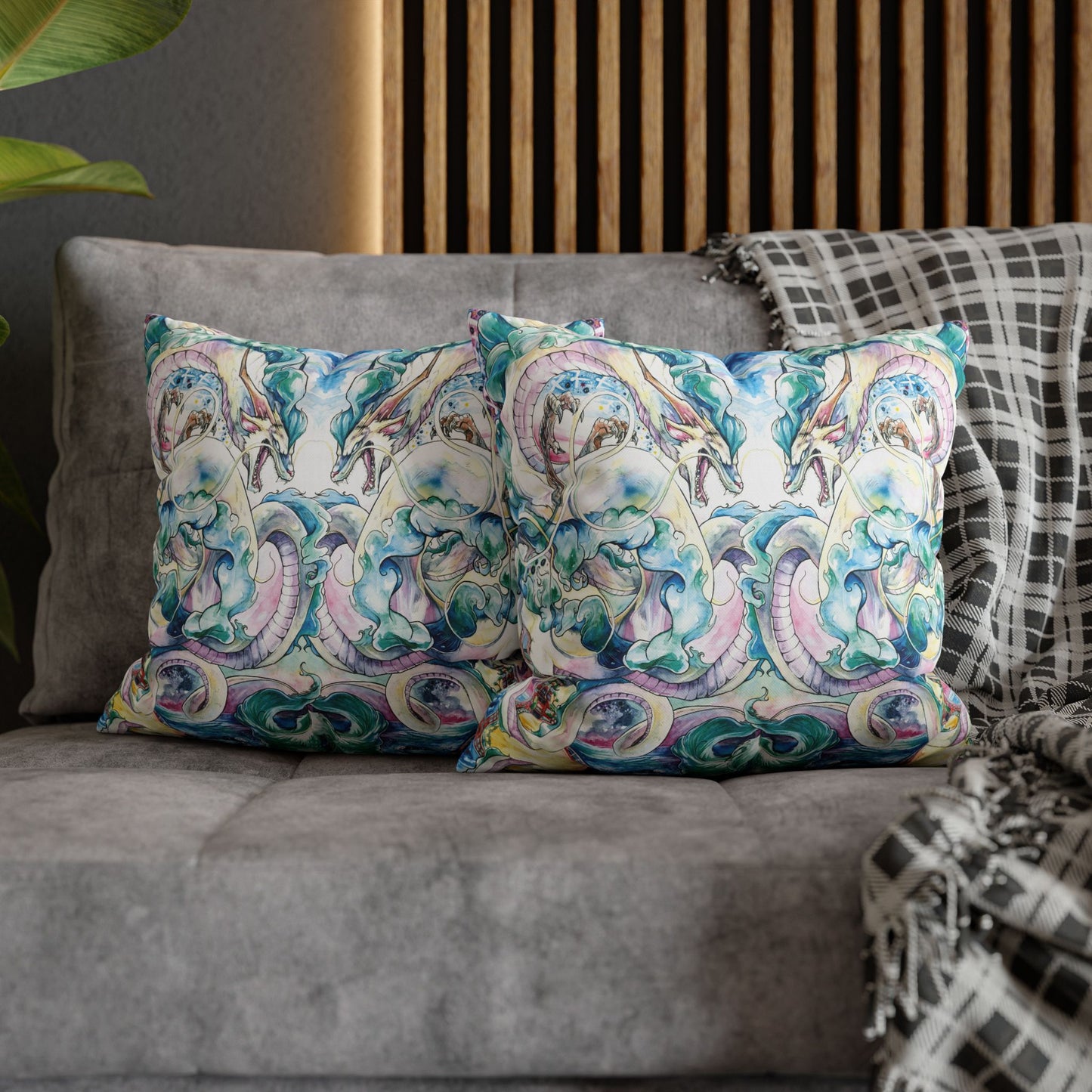 Square Poly Canvas Pillowcase - Sky Dragon