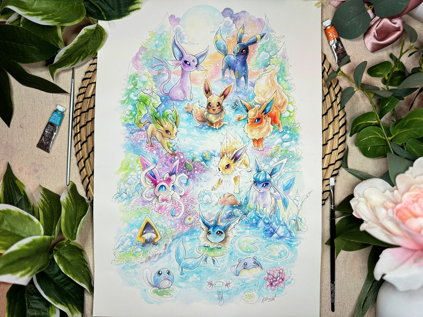 Original Painting - Fox Family Gathering