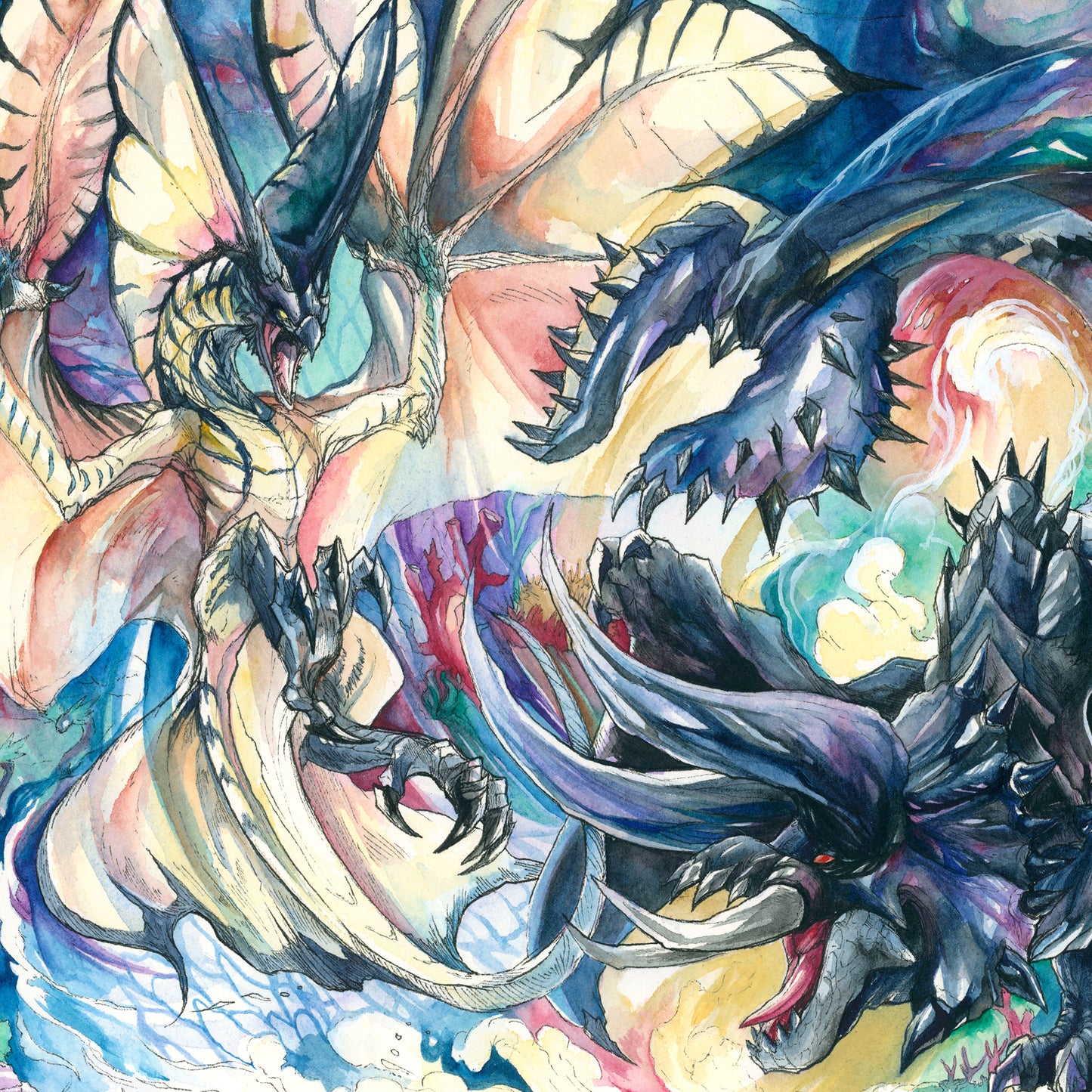 The Battle of the Two Monsters Print - A3/A4/A5