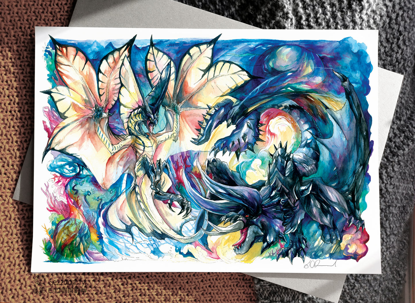 The Battle of the Two Monsters Print - A3/A4/A5