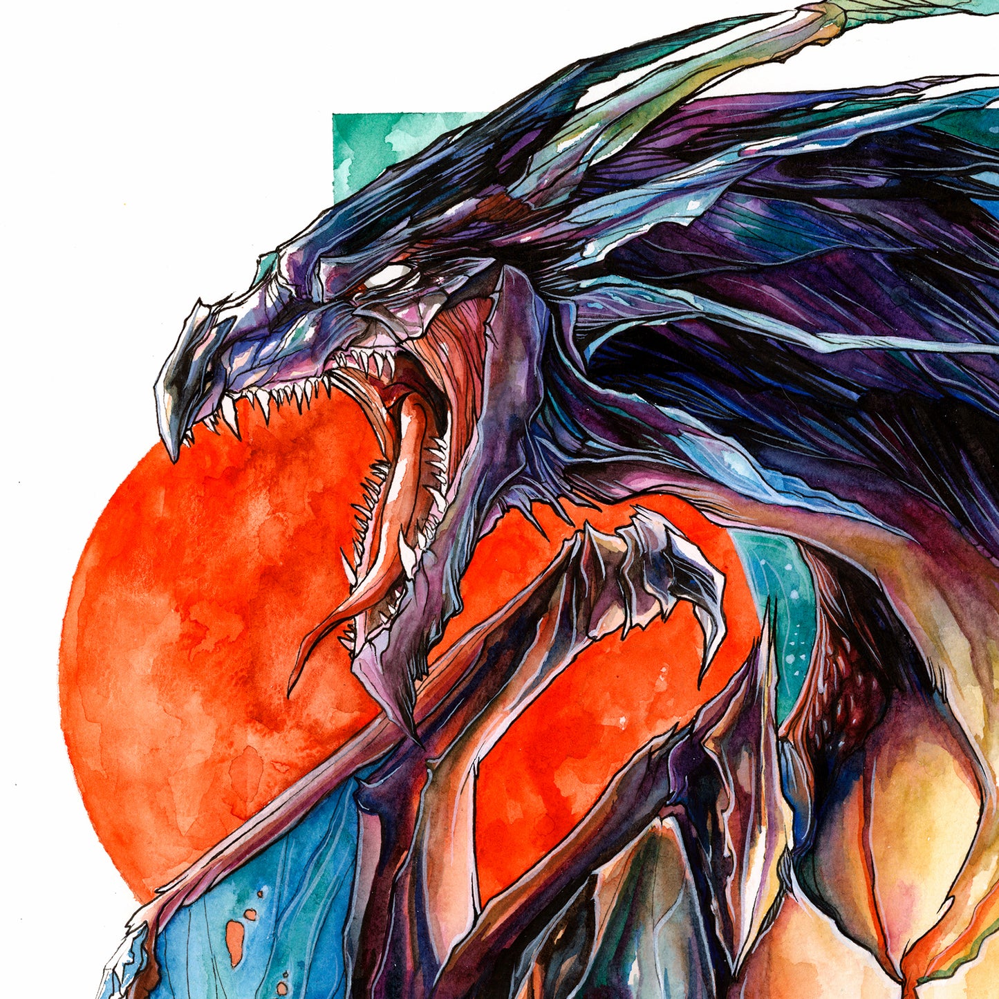 Dragon and the Red Moon Print - A3/A4/A5