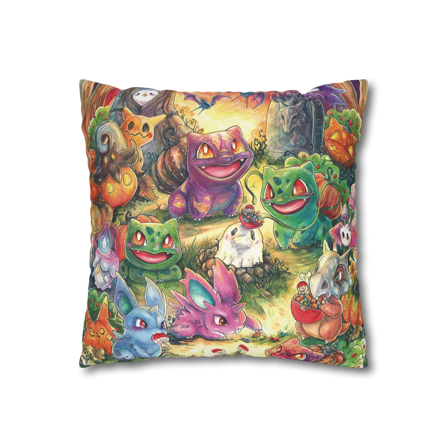 Square Poly Canvas Pillowcase - Halloween Friends