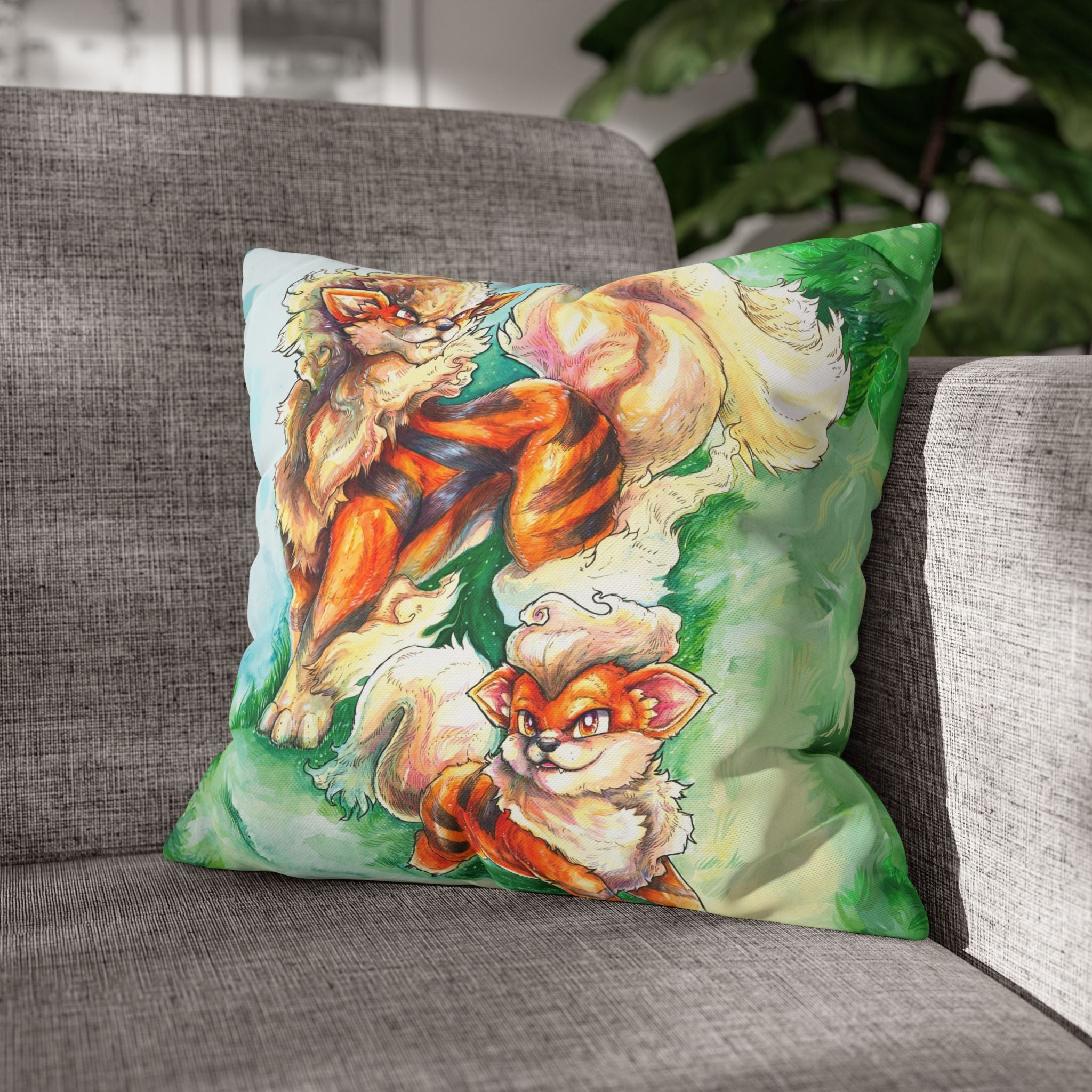 Square Poly Canvas Pillowcase - Fire Dogs