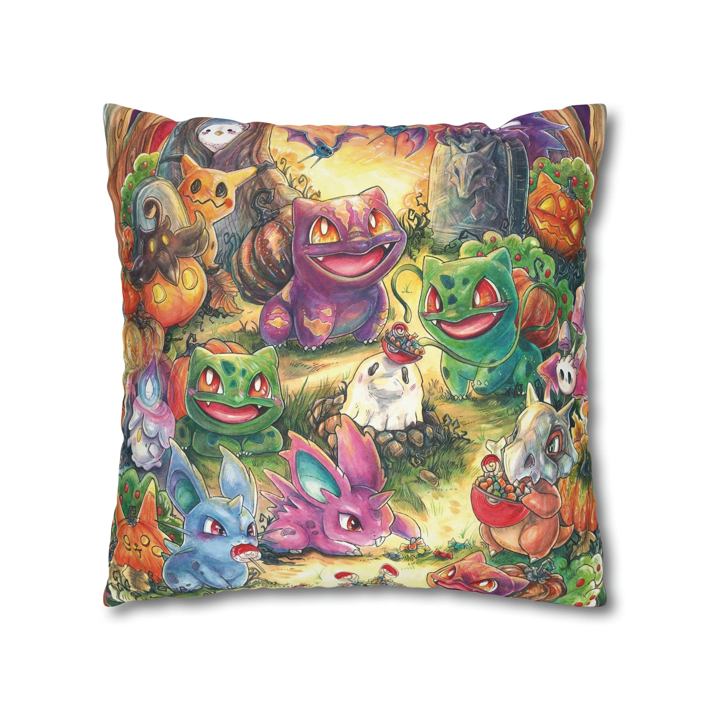 Square Poly Canvas Pillowcase - Halloween Friends