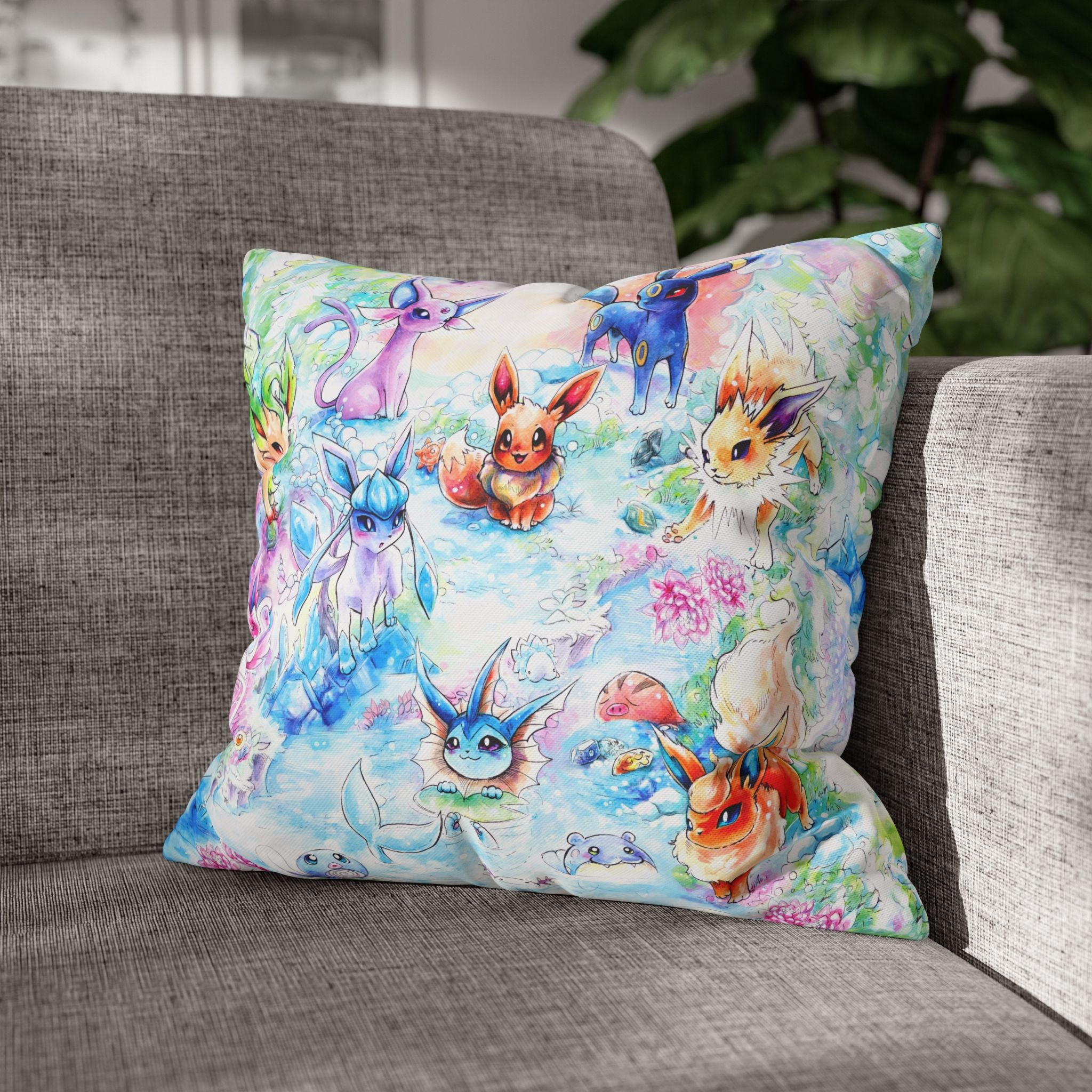 Square Poly Canvas Pillowcase - Fox Family Gathering