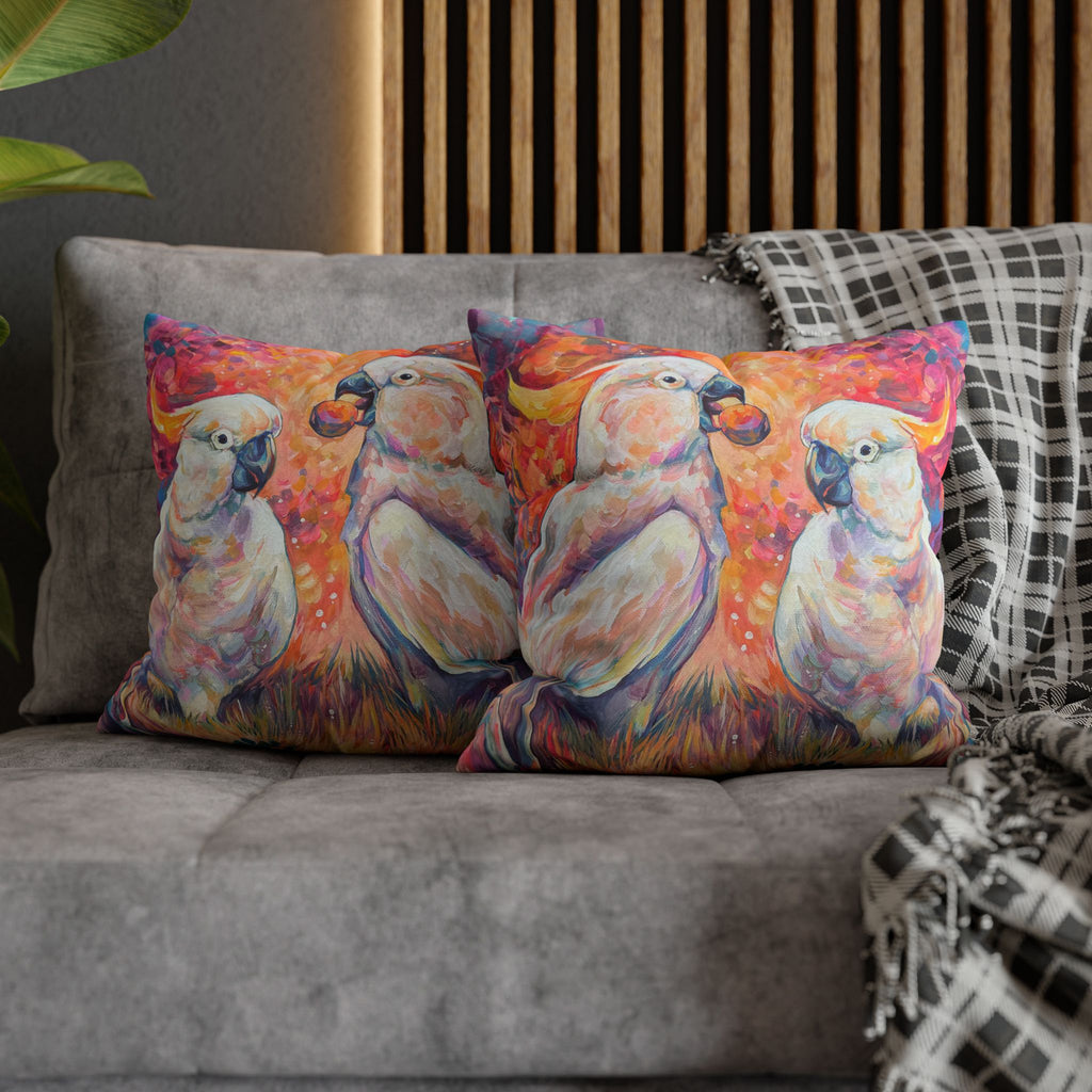 Square Poly Canvas Pillowcase - Cockatoos