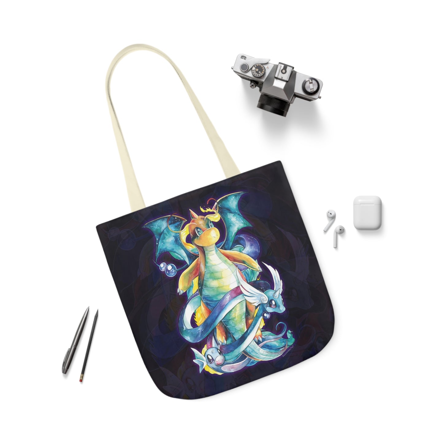 Canvas Tote Bag, 5-Color Straps - Dragons