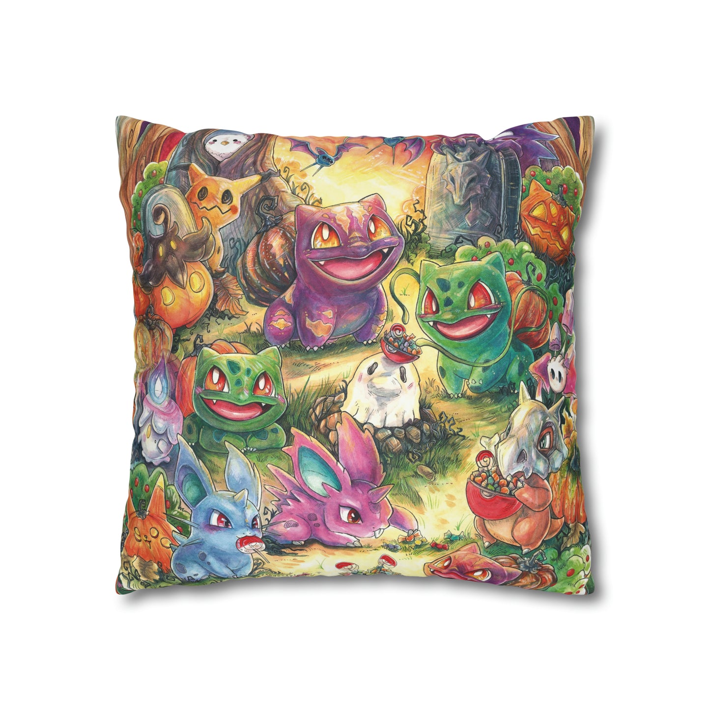 Square Poly Canvas Pillowcase - Halloween Friends