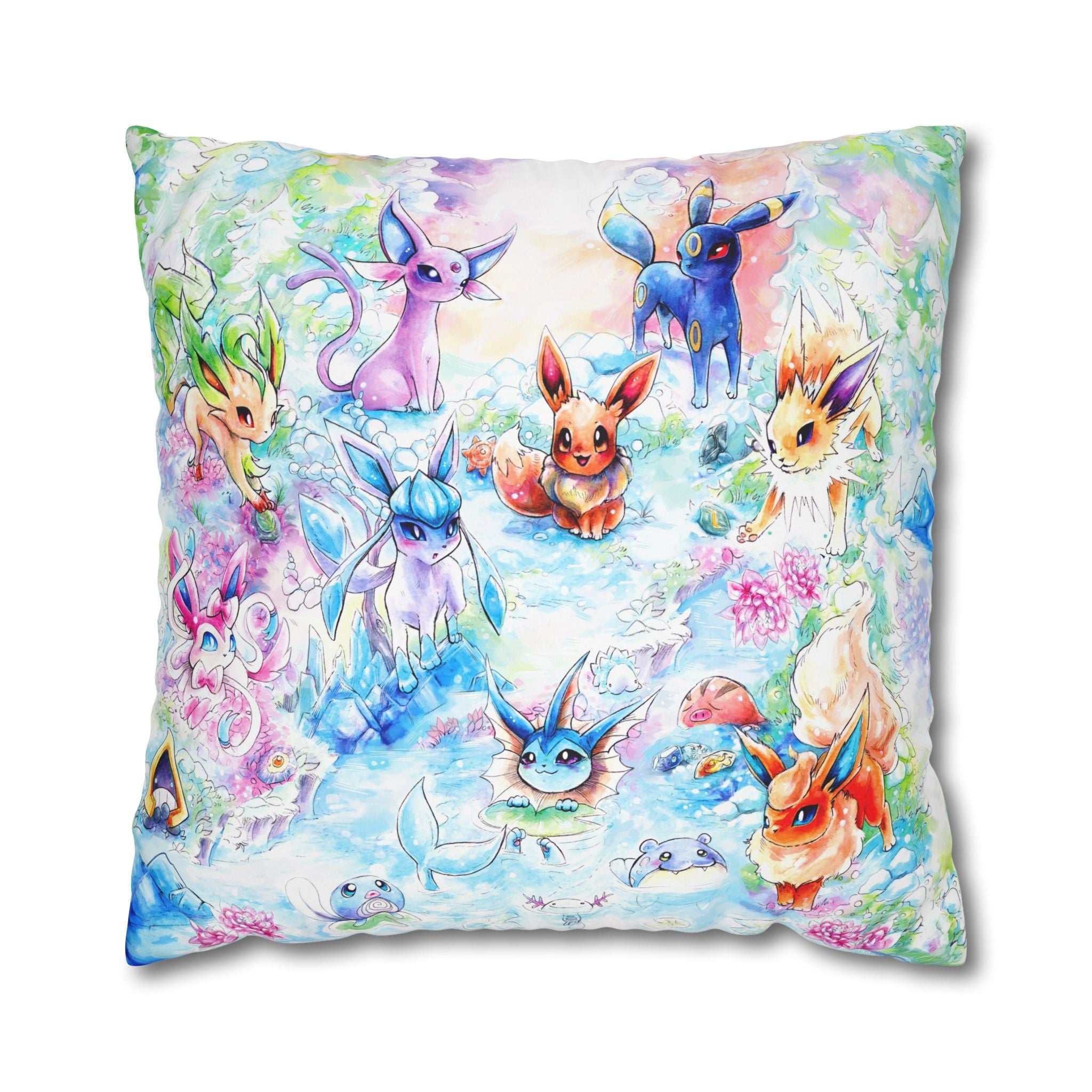 Square Poly Canvas Pillowcase - Fox Family Gathering