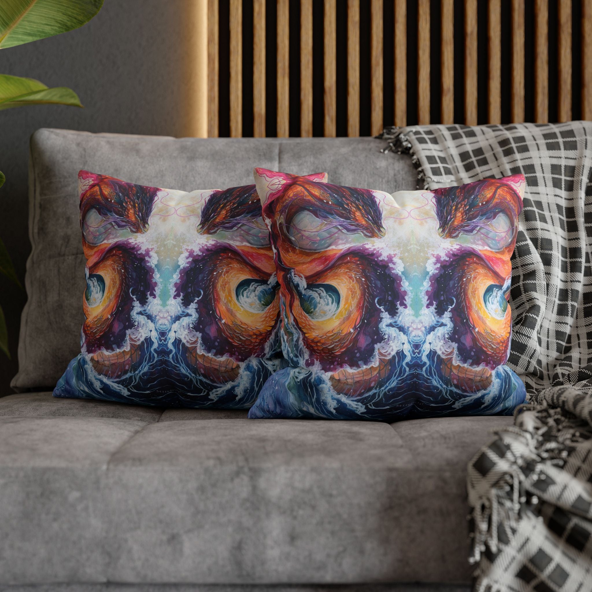Square Poly Canvas Pillowcase - Serpent of the Lake