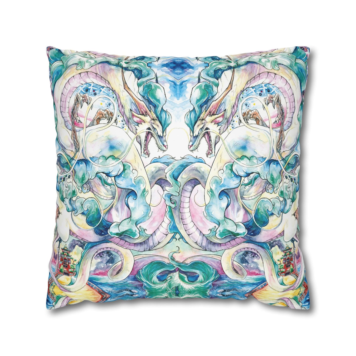 Square Poly Canvas Pillowcase - Sky Dragon