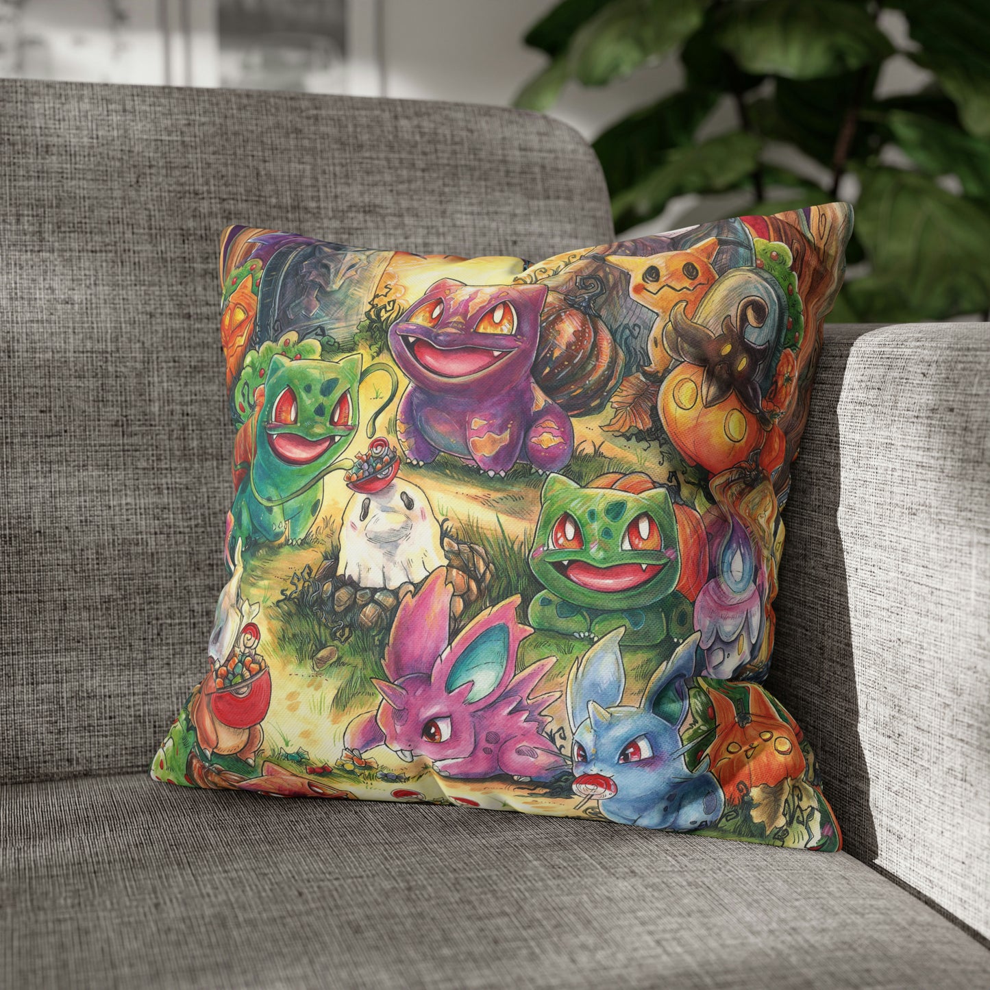 Square Poly Canvas Pillowcase - Halloween Friends