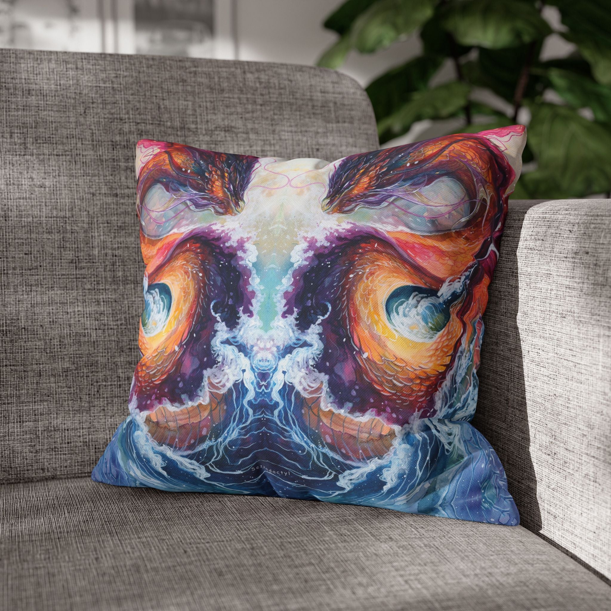 Square Poly Canvas Pillowcase - Serpent of the Lake