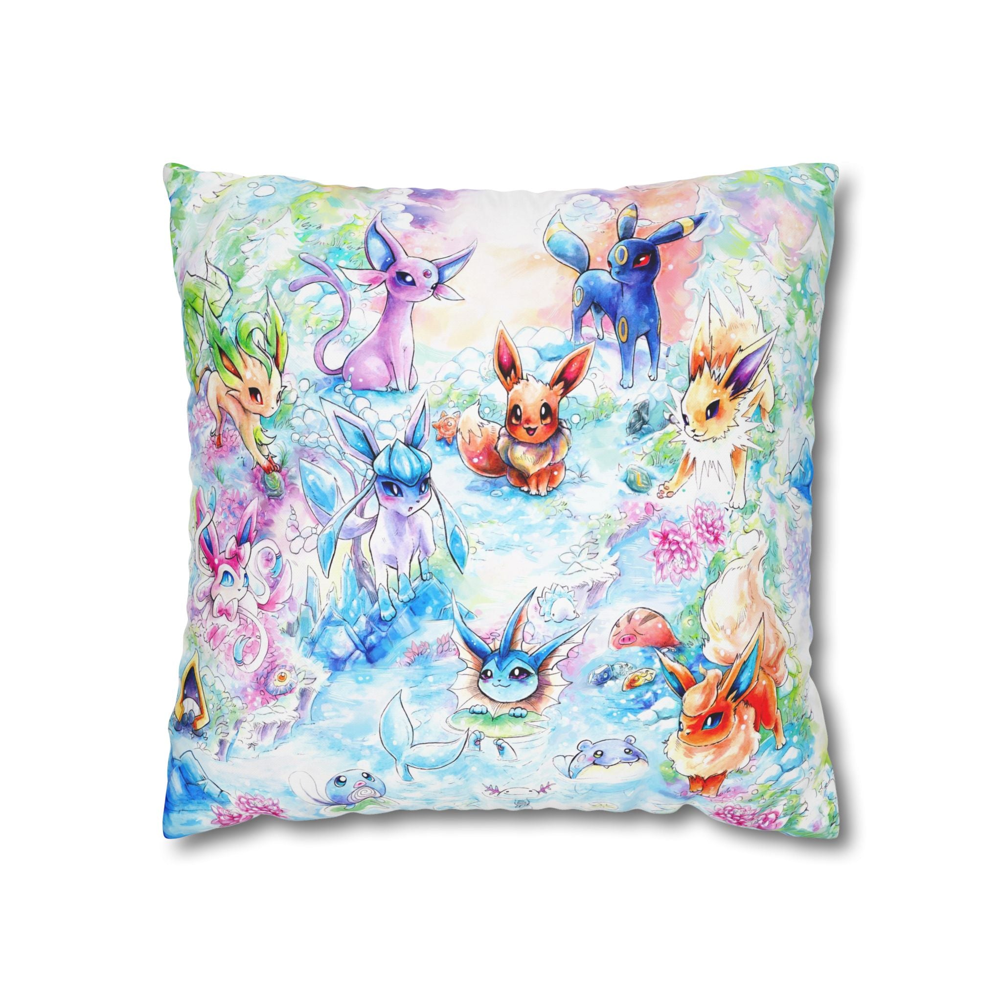 Square Poly Canvas Pillowcase - Fox Family Gathering