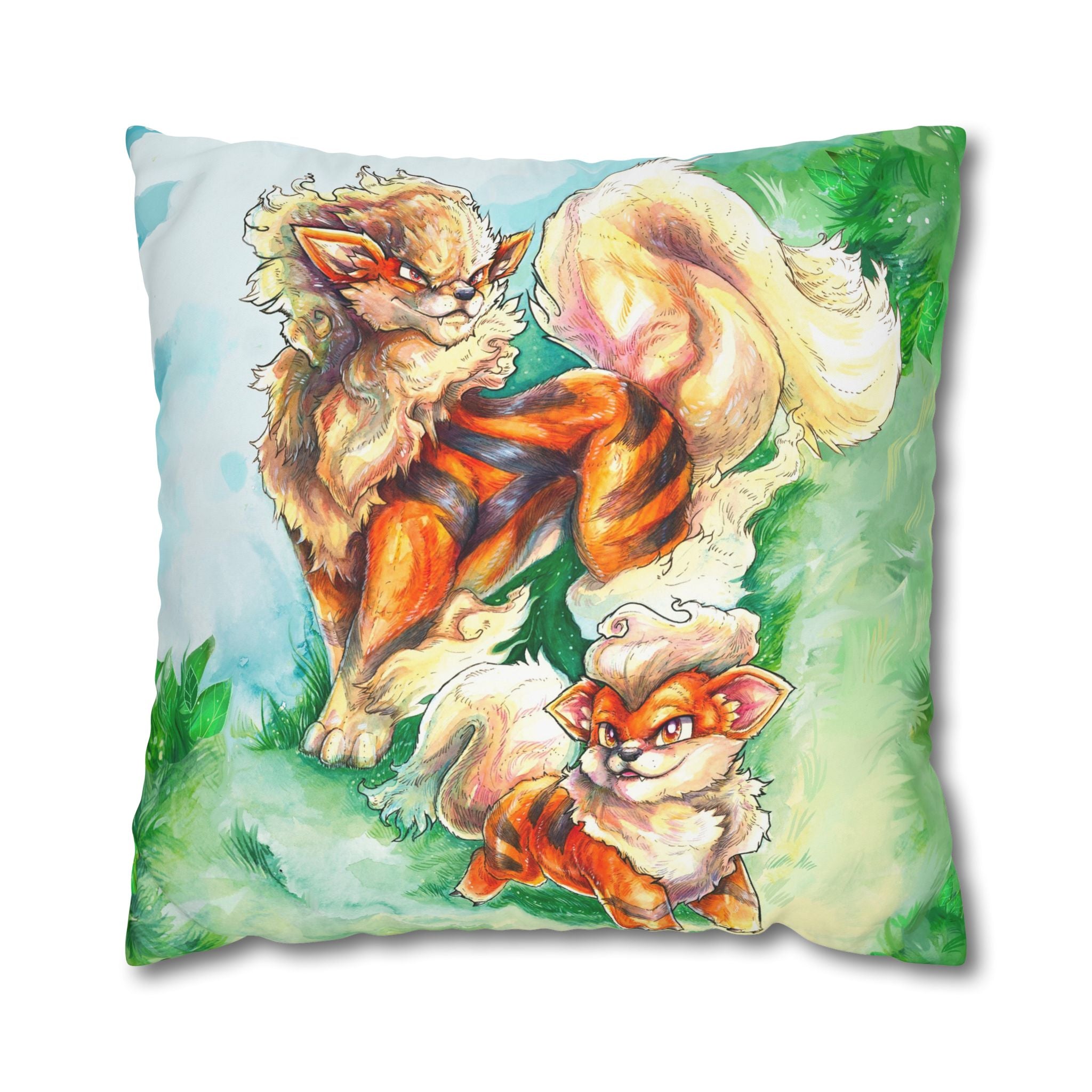 Square Poly Canvas Pillowcase - Fire Dogs