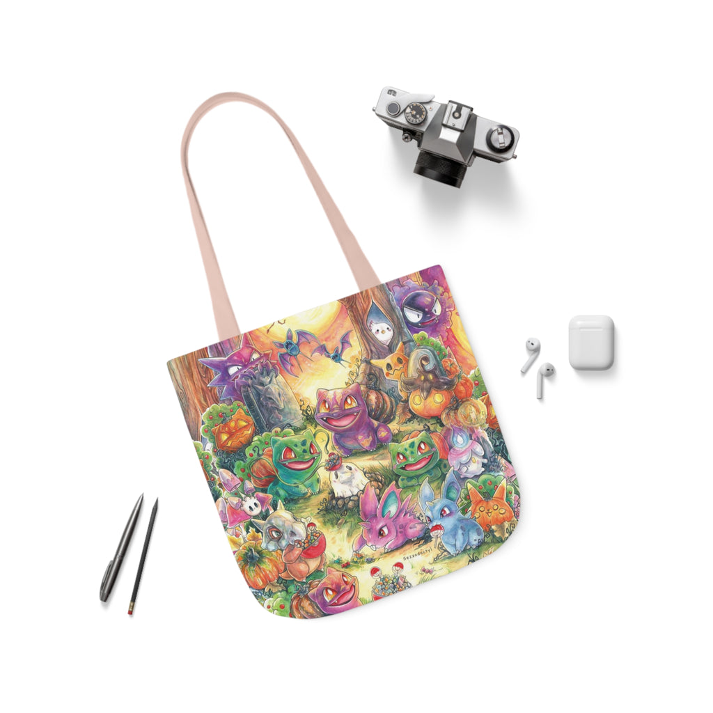 Canvas Tote Bag, 5-Color Straps - Halloween Friends