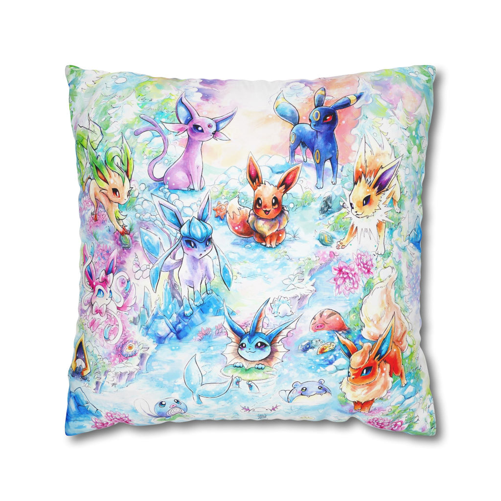 Square Poly Canvas Pillowcase - Fox Family Gathering