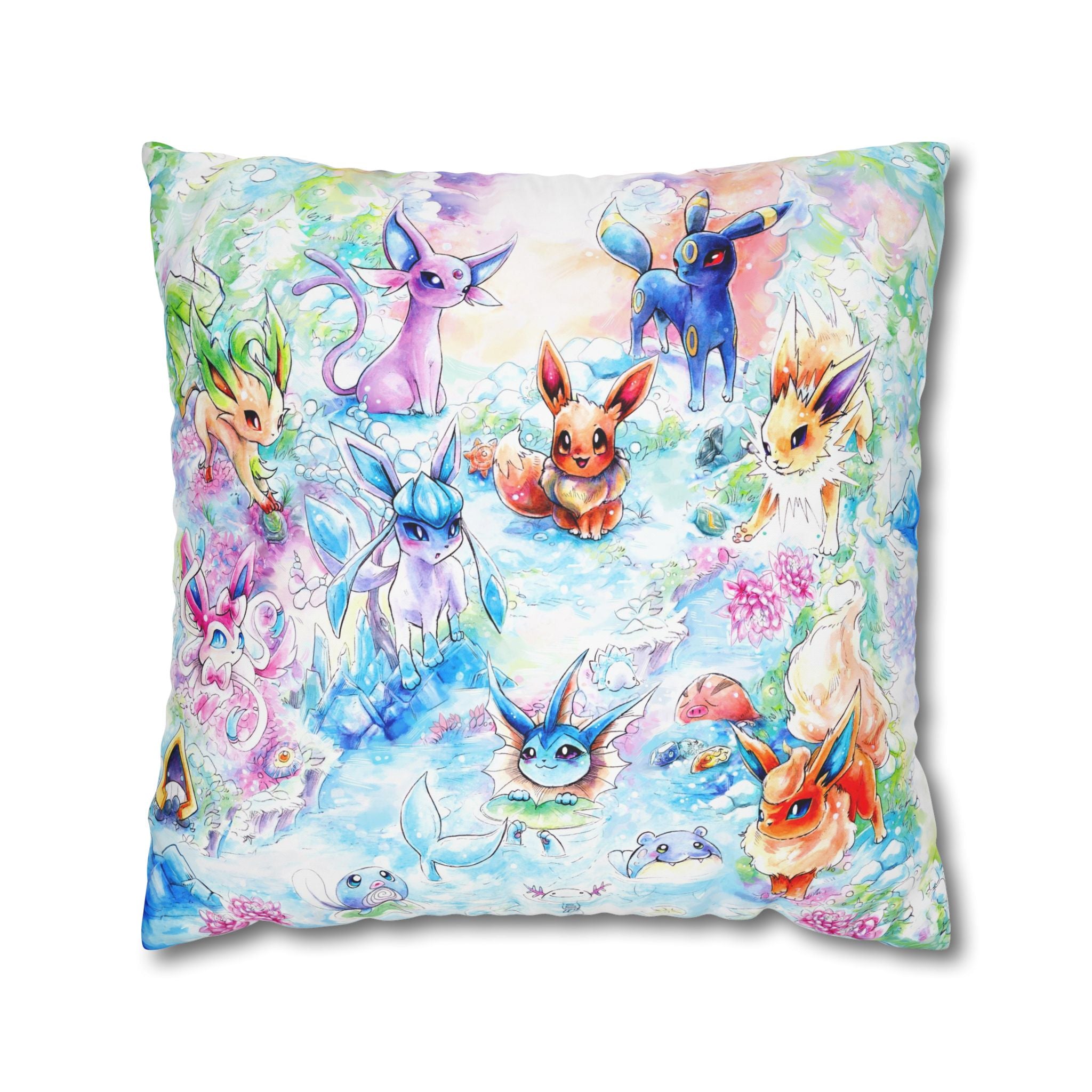 Square Poly Canvas Pillowcase - Fox Family Gathering