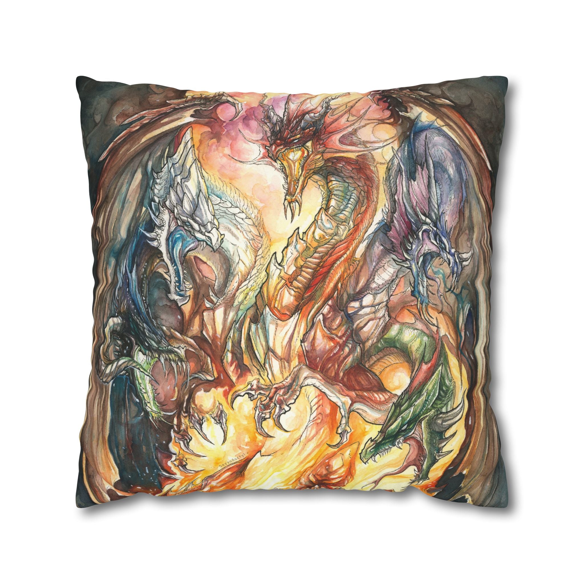 Square Poly Canvas Pillowcase - Evil Dragon