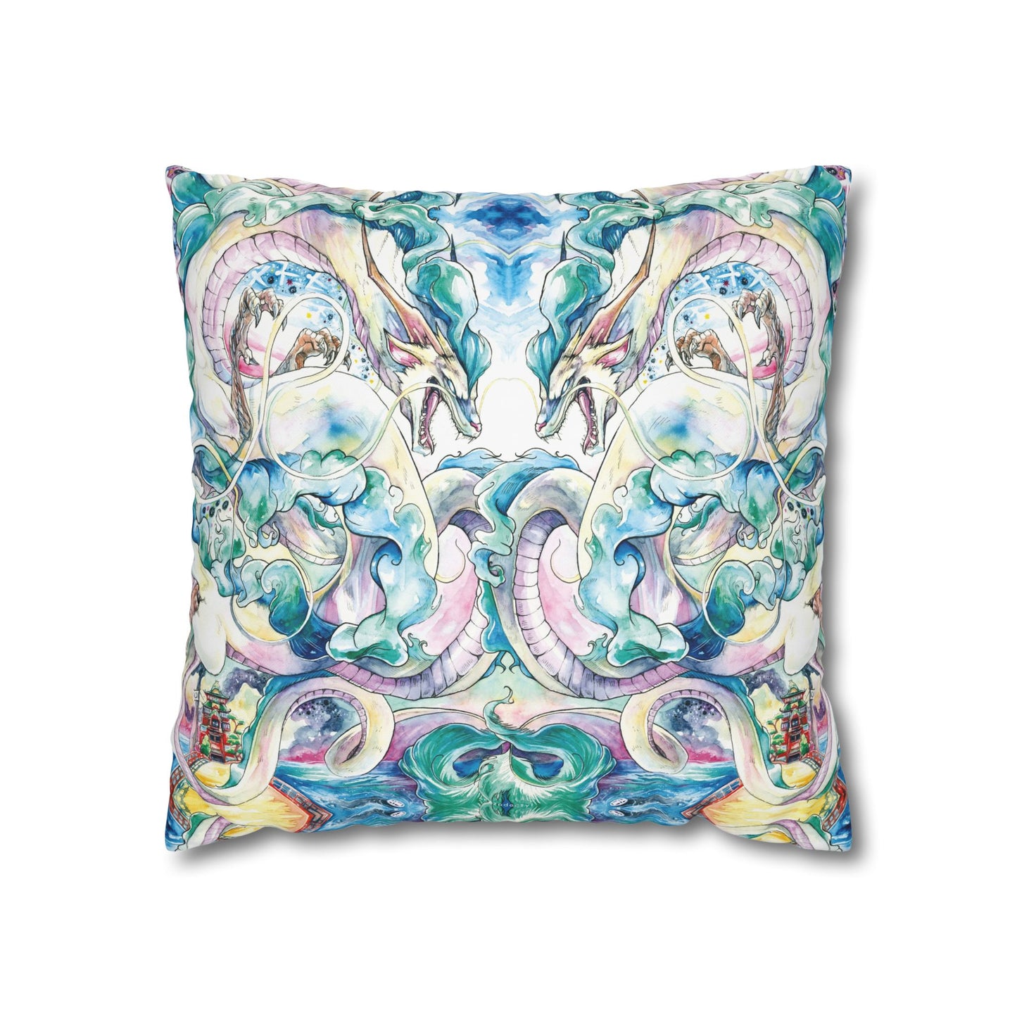 Square Poly Canvas Pillowcase - Sky Dragon