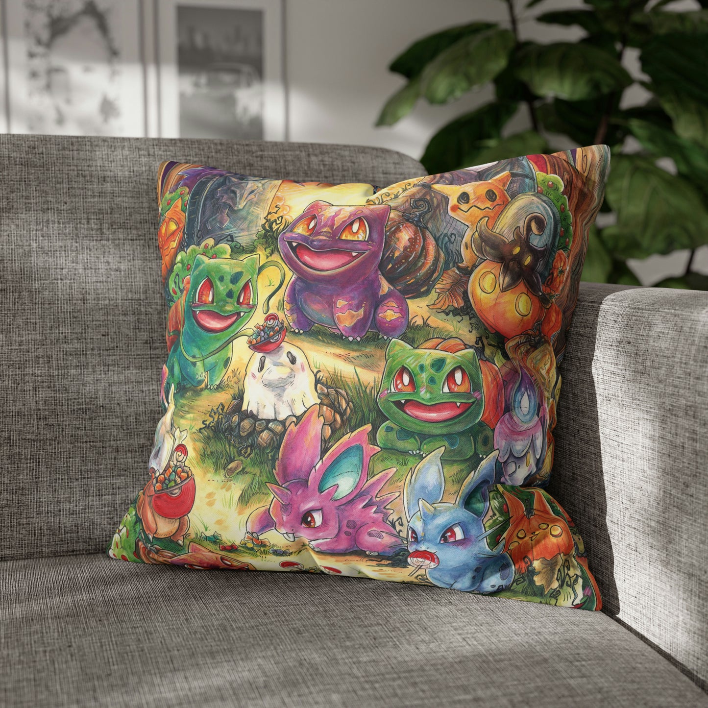 Square Poly Canvas Pillowcase - Halloween Friends