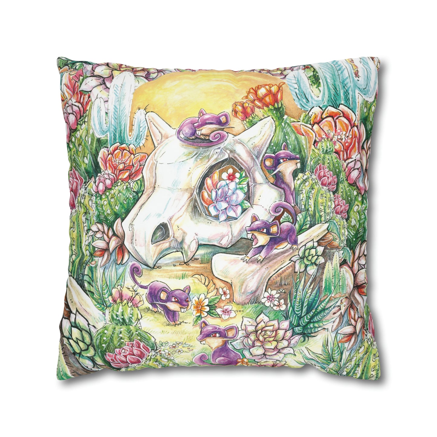 Square Poly Canvas Pillowcase - Skull with Rats