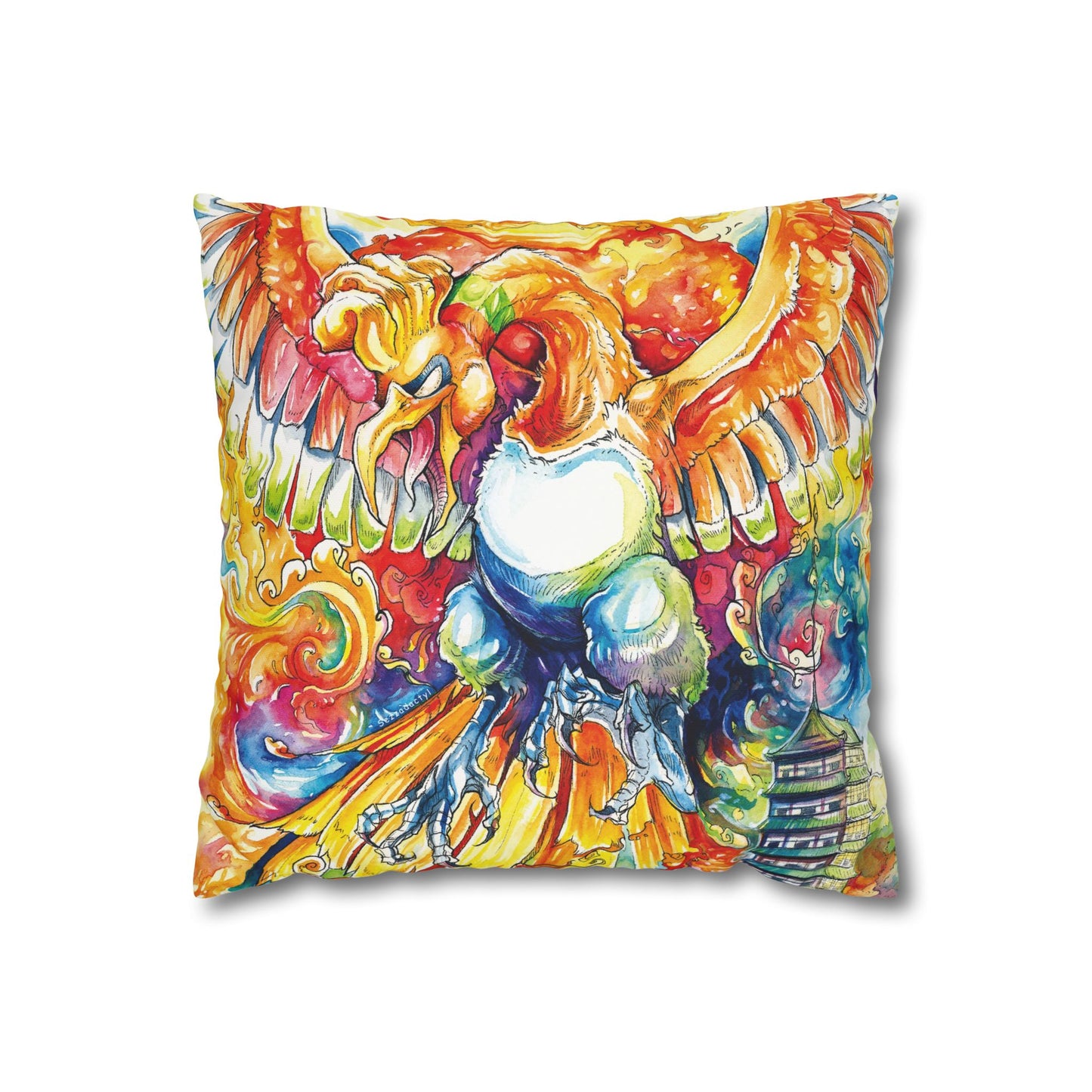 Square Poly Canvas Pillowcase - Fire Bird