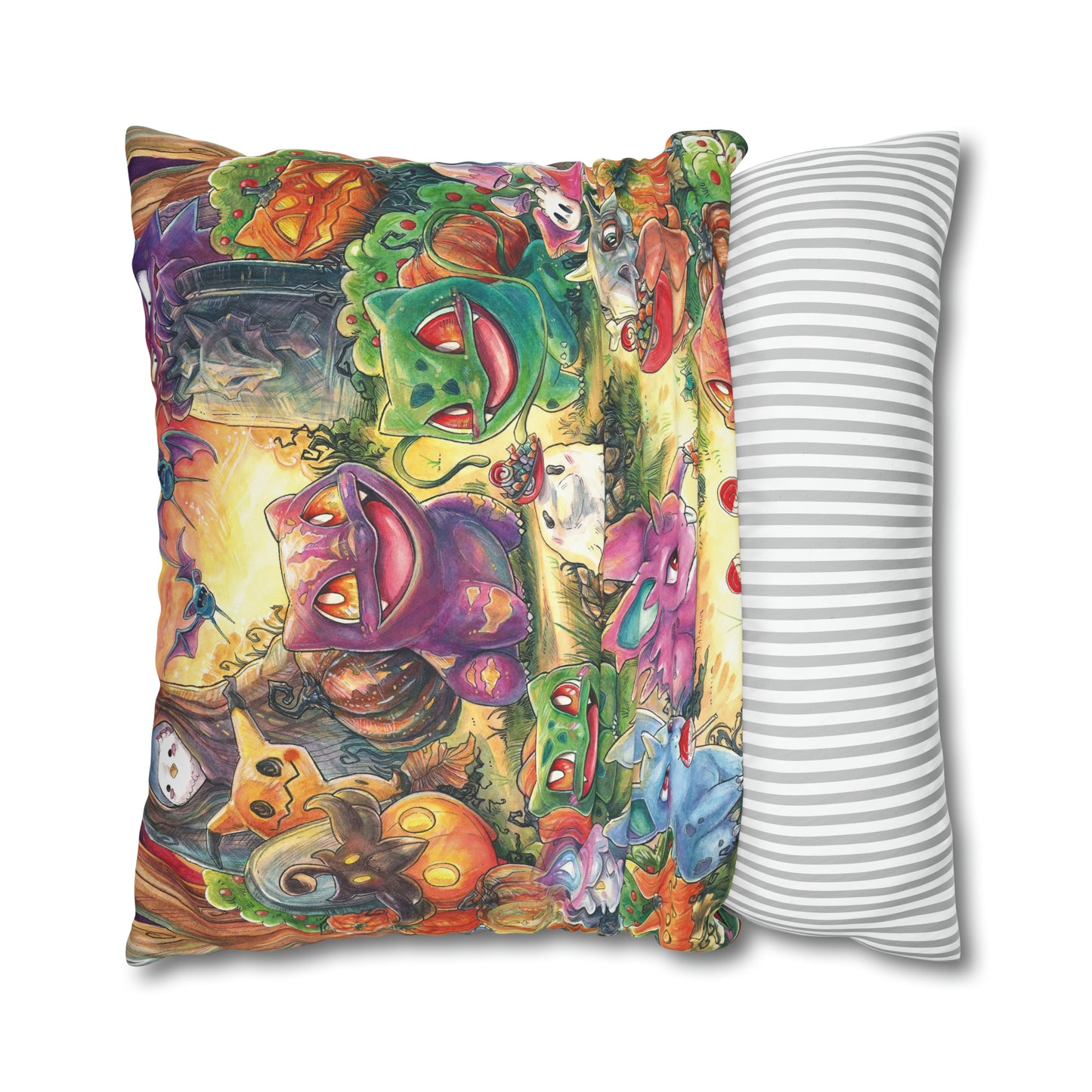 Square Poly Canvas Pillowcase - Halloween Friends