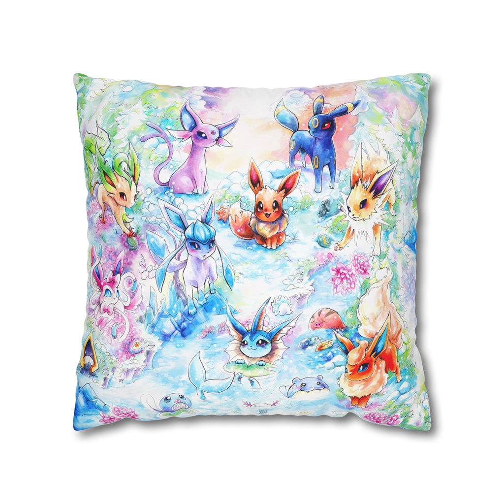 Square Poly Canvas Pillowcase - Fox Family Gathering