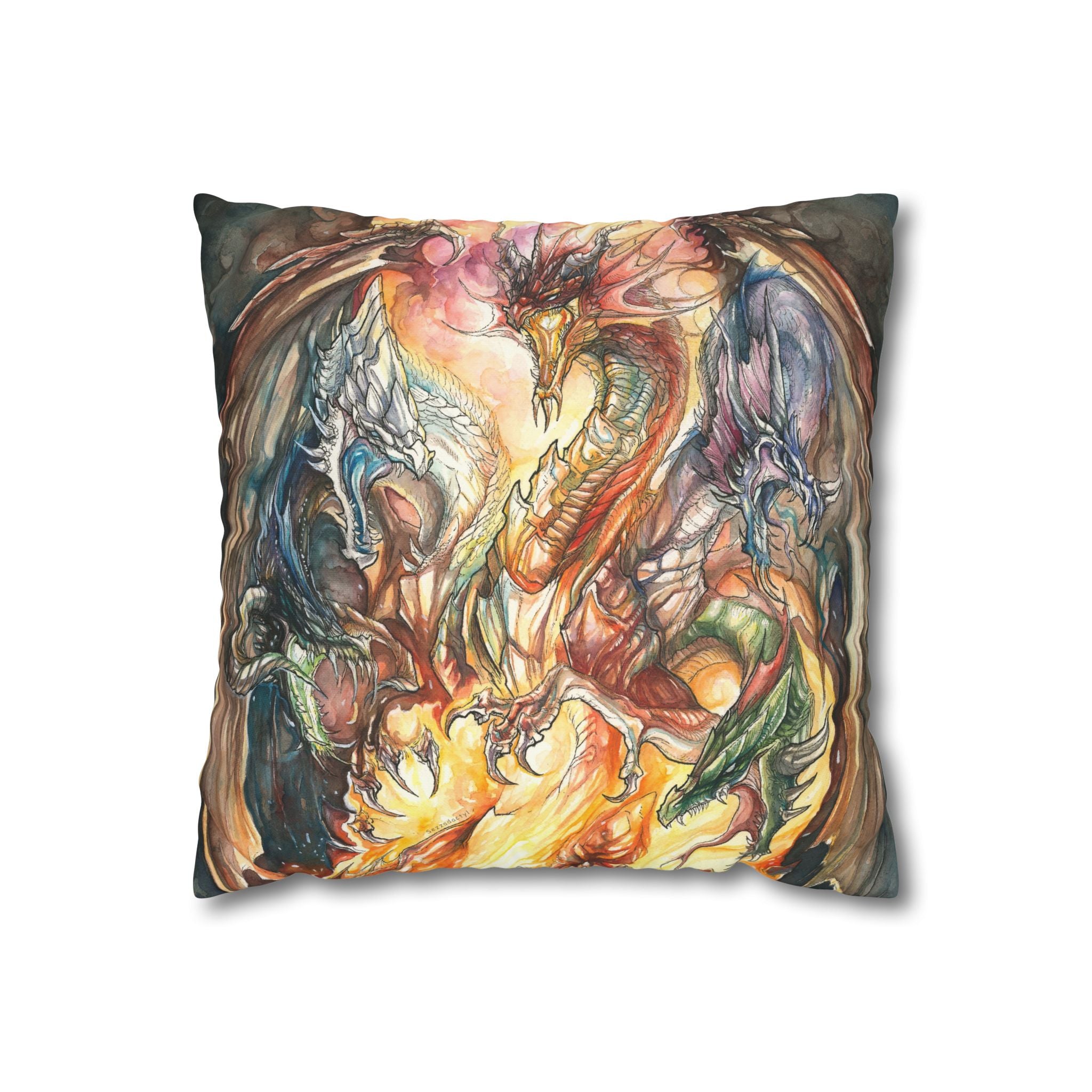 Square Poly Canvas Pillowcase - Evil Dragon