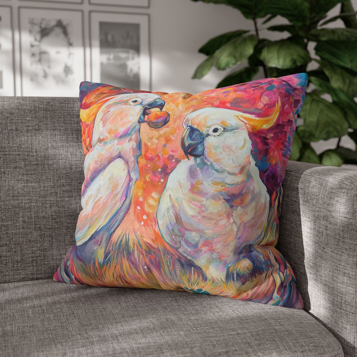 Square Poly Canvas Pillowcase - Cockatoos
