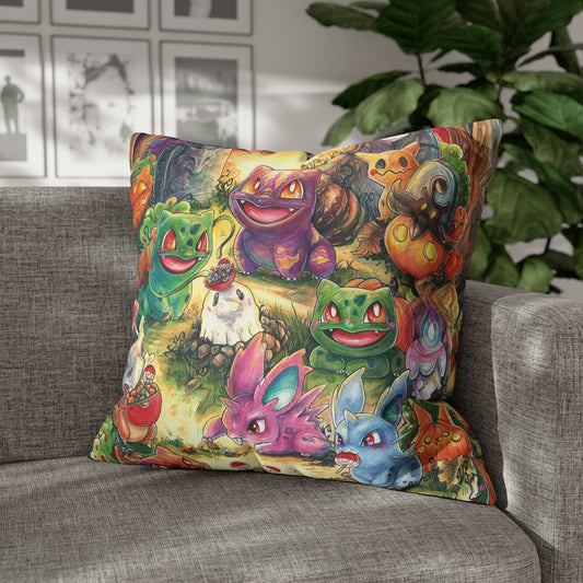Square Poly Canvas Pillowcase - Halloween Friends