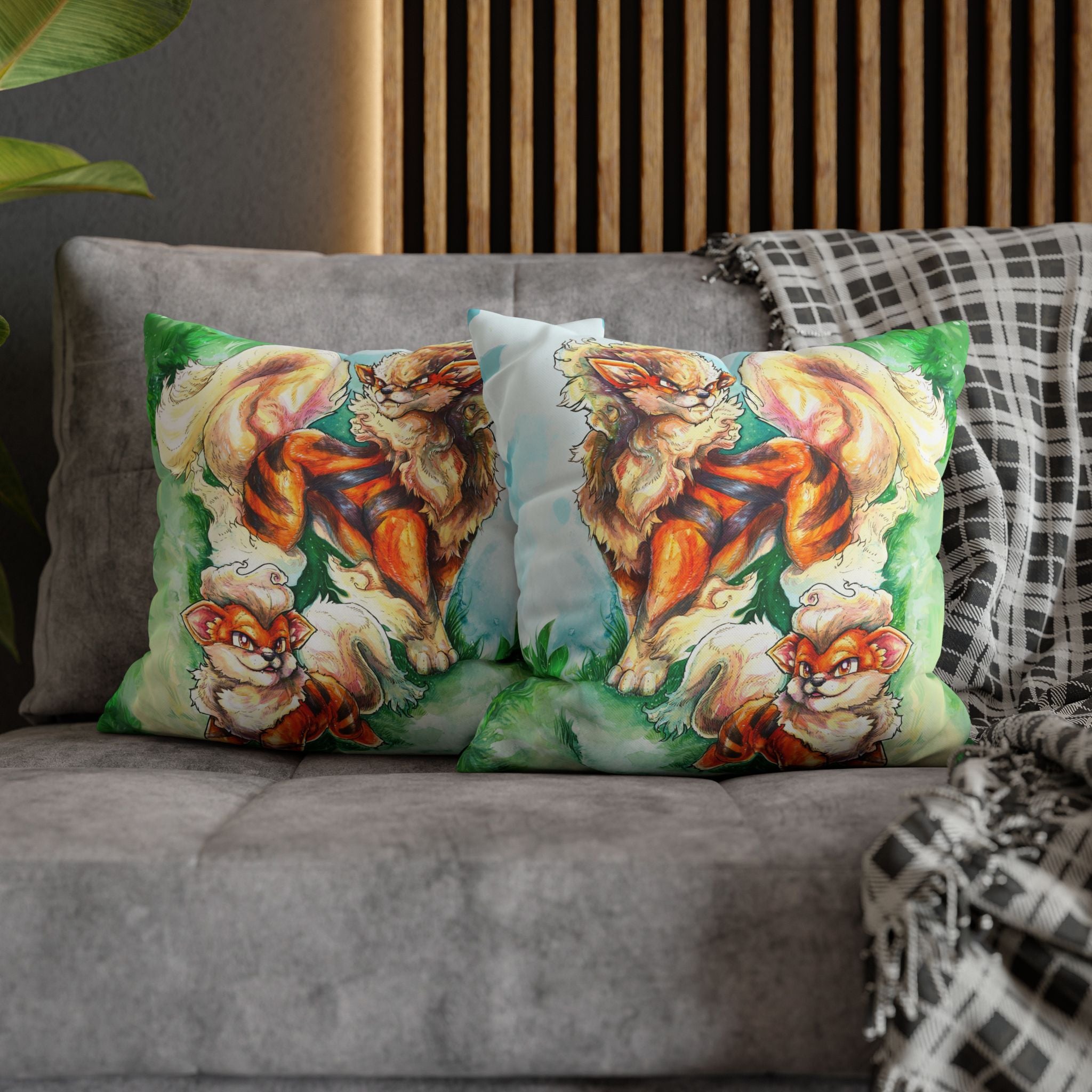 Square Poly Canvas Pillowcase - Fire Dogs