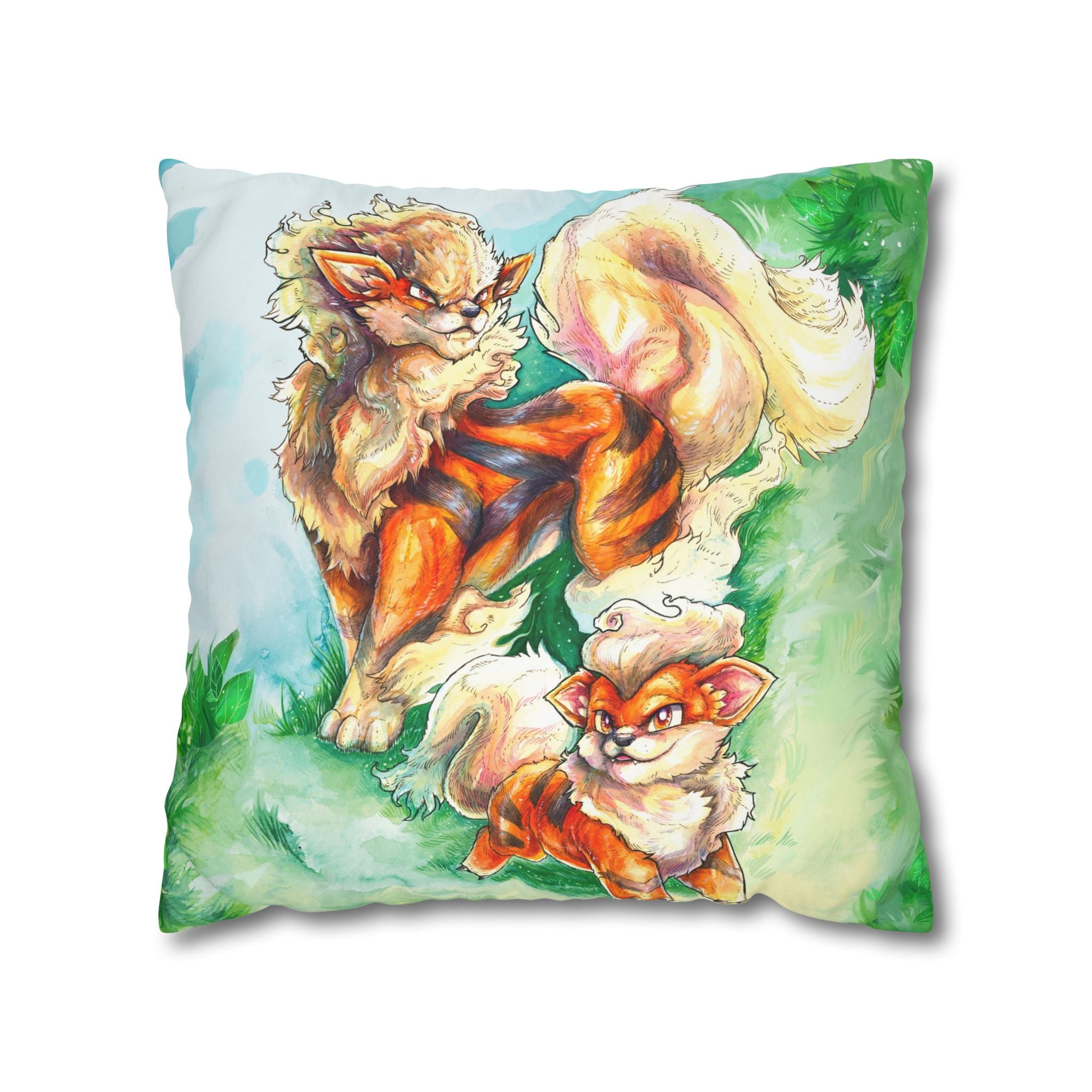 Square Poly Canvas Pillowcase - Fire Dogs