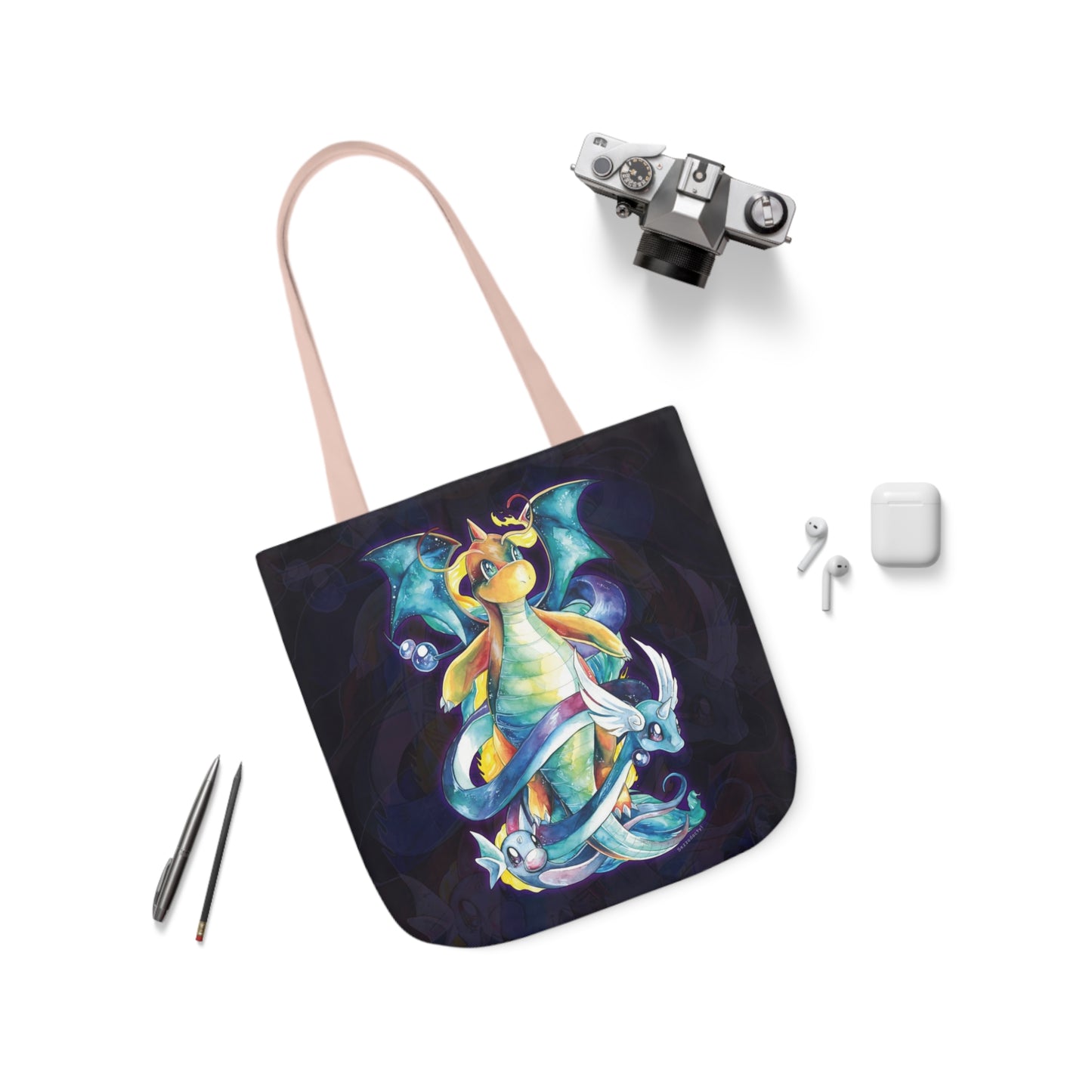 Canvas Tote Bag, 5-Color Straps - Dragons