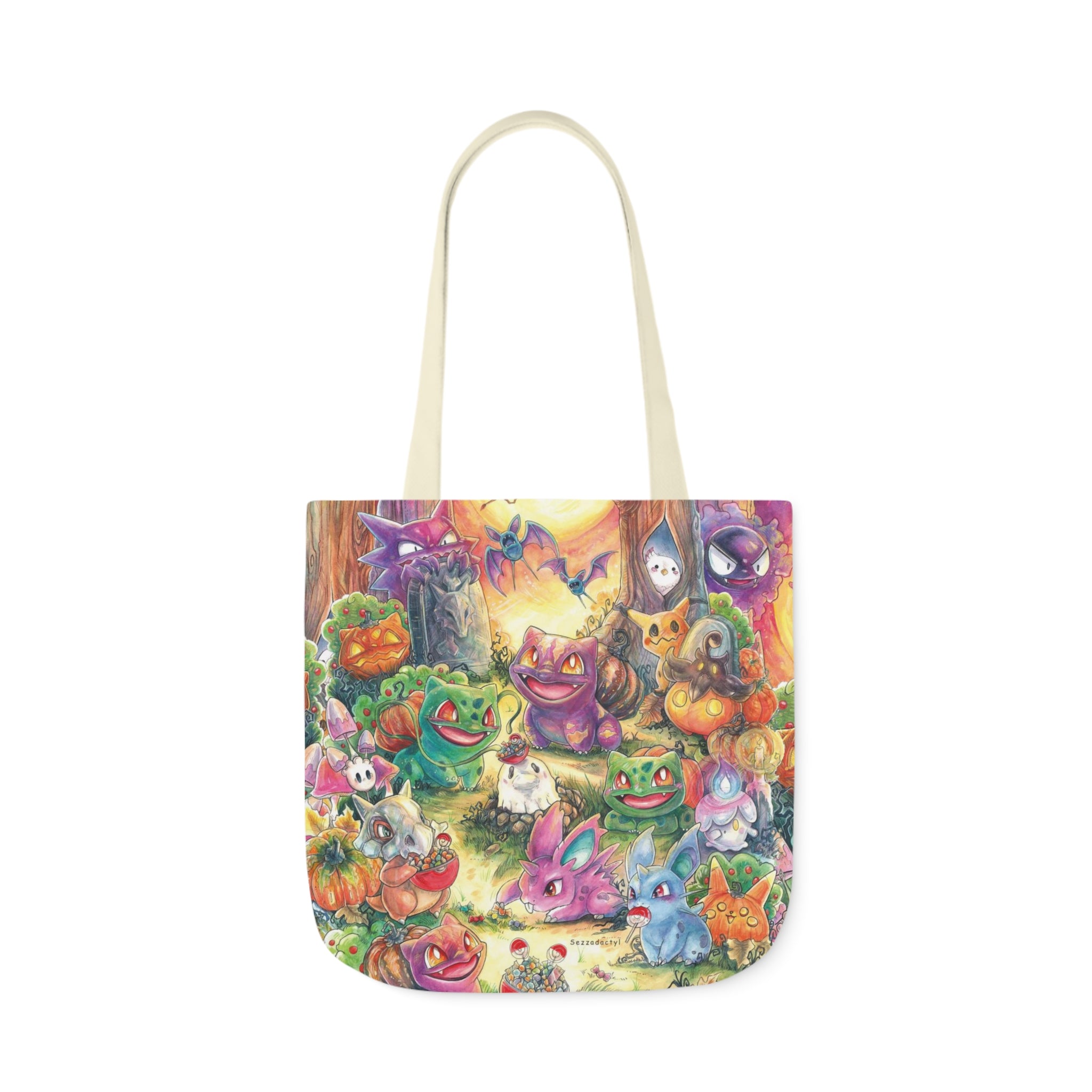 Canvas Tote Bag, 5-Color Straps - Halloween Friends