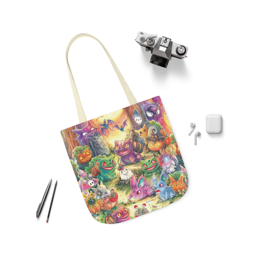 Canvas Tote Bag, 5-Color Straps - Halloween Friends