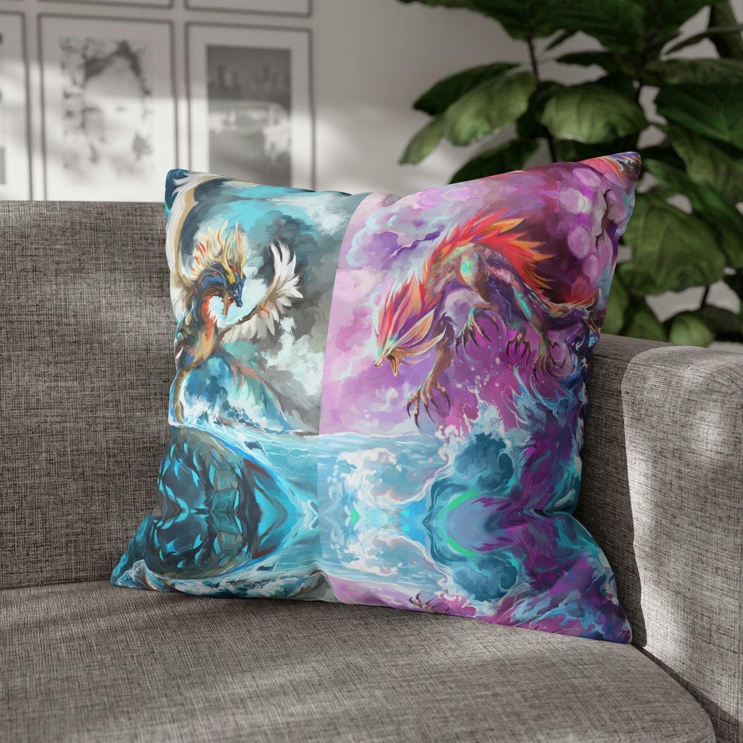 Square Poly Canvas Pillowcase - Monster Battle