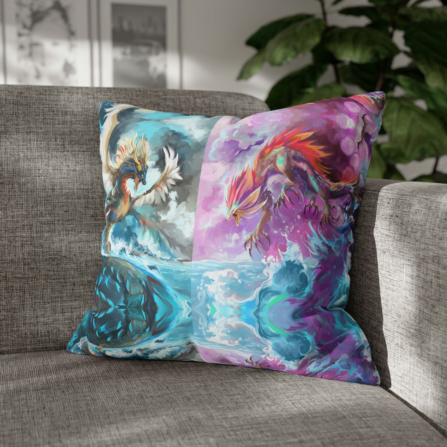 Square Poly Canvas Pillowcase - Monster Battle