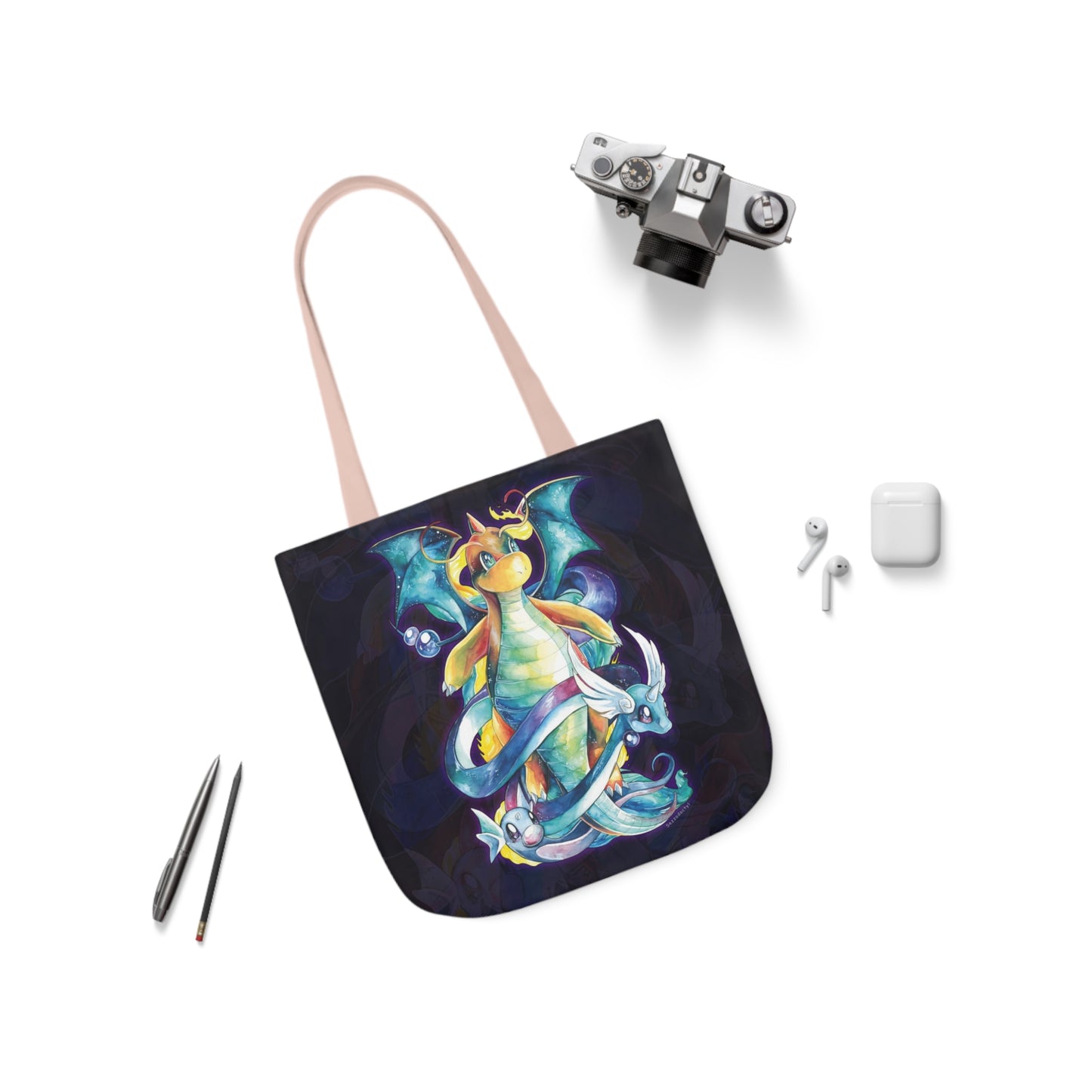 Canvas Tote Bag, 5-Color Straps - Dragons