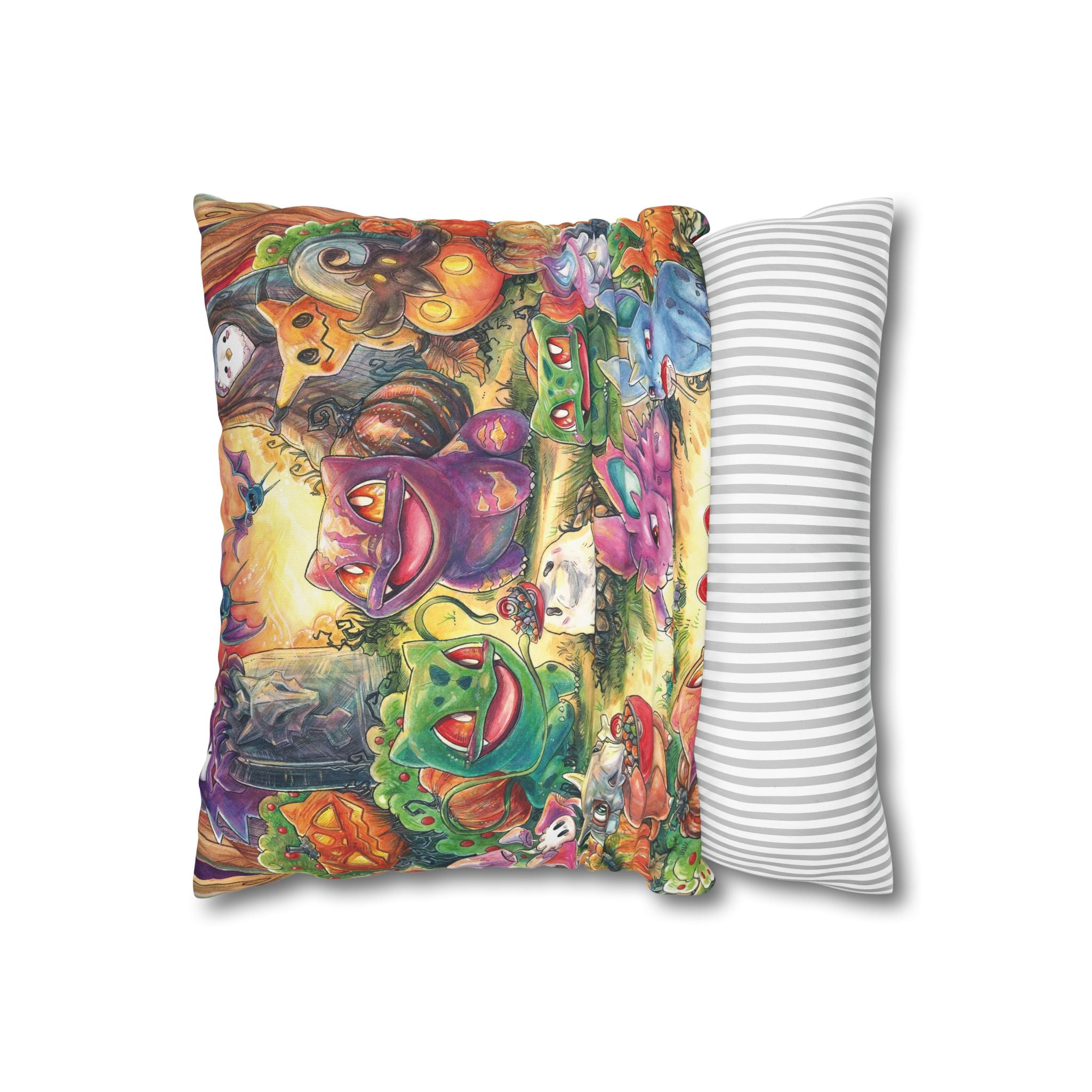 Square Poly Canvas Pillowcase - Halloween Friends