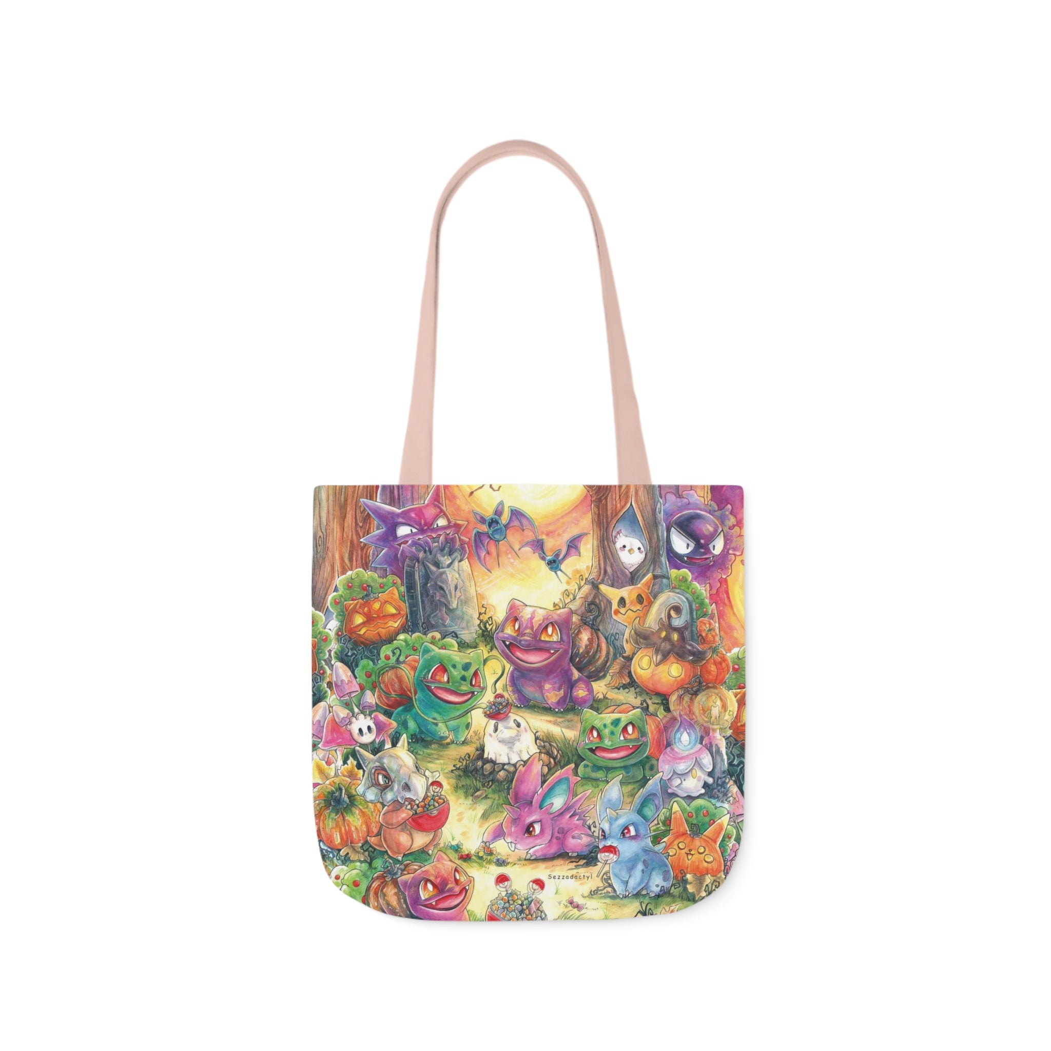 Canvas Tote Bag, 5-Color Straps - Halloween Friends