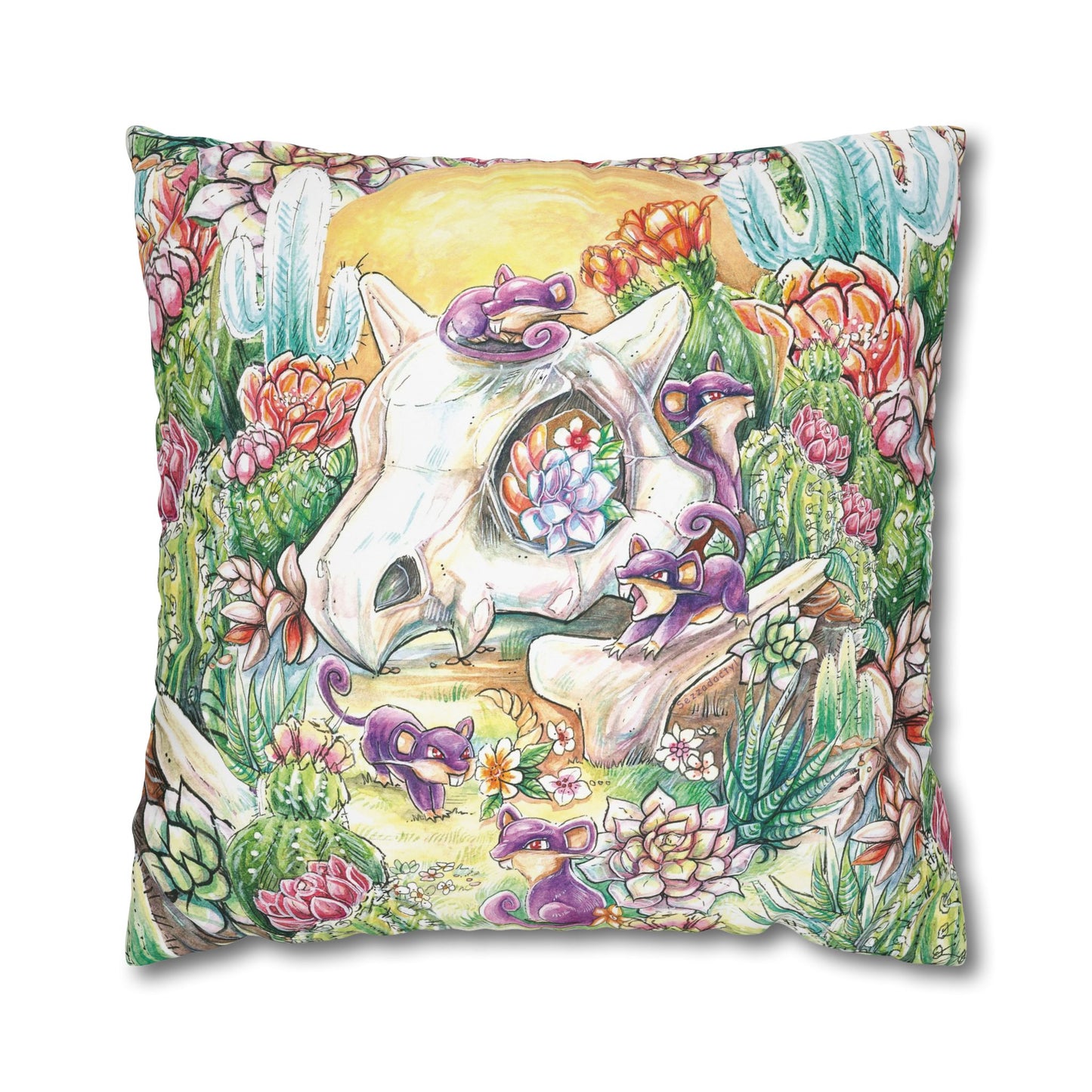 Square Poly Canvas Pillowcase - Skull with Rats