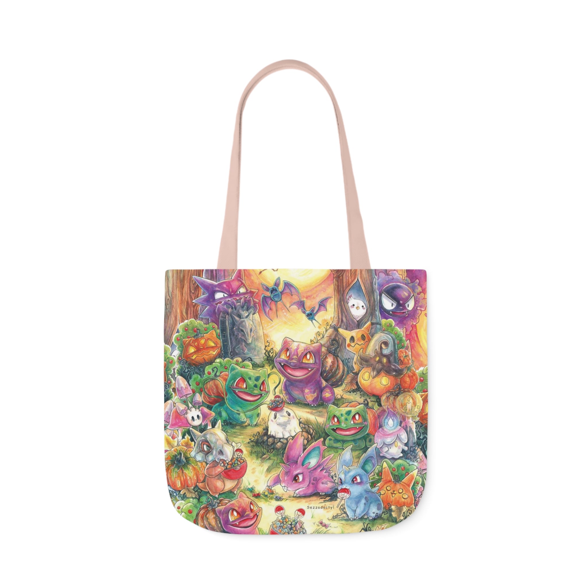 Canvas Tote Bag, 5-Color Straps - Halloween Friends