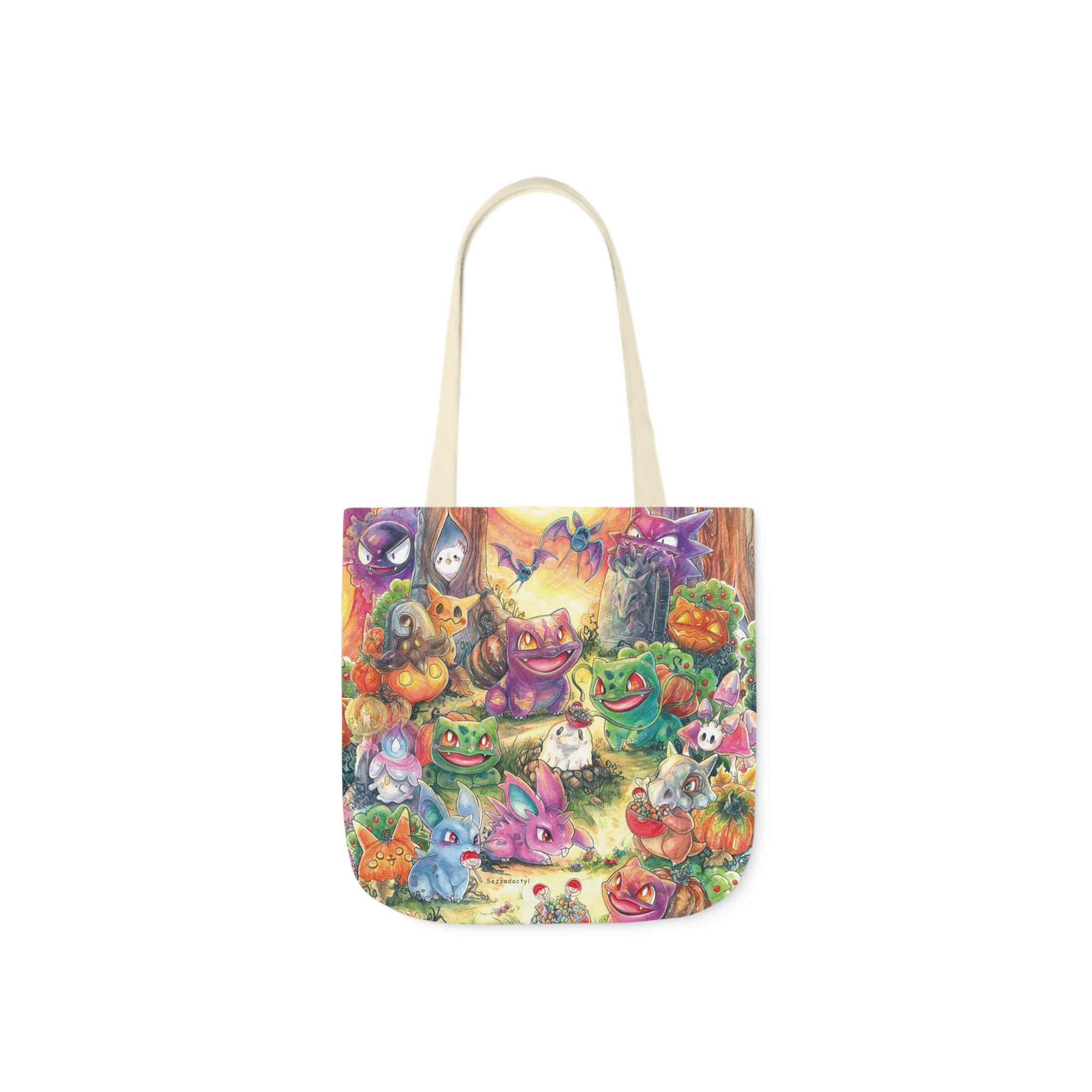 Canvas Tote Bag, 5-Color Straps - Halloween Friends